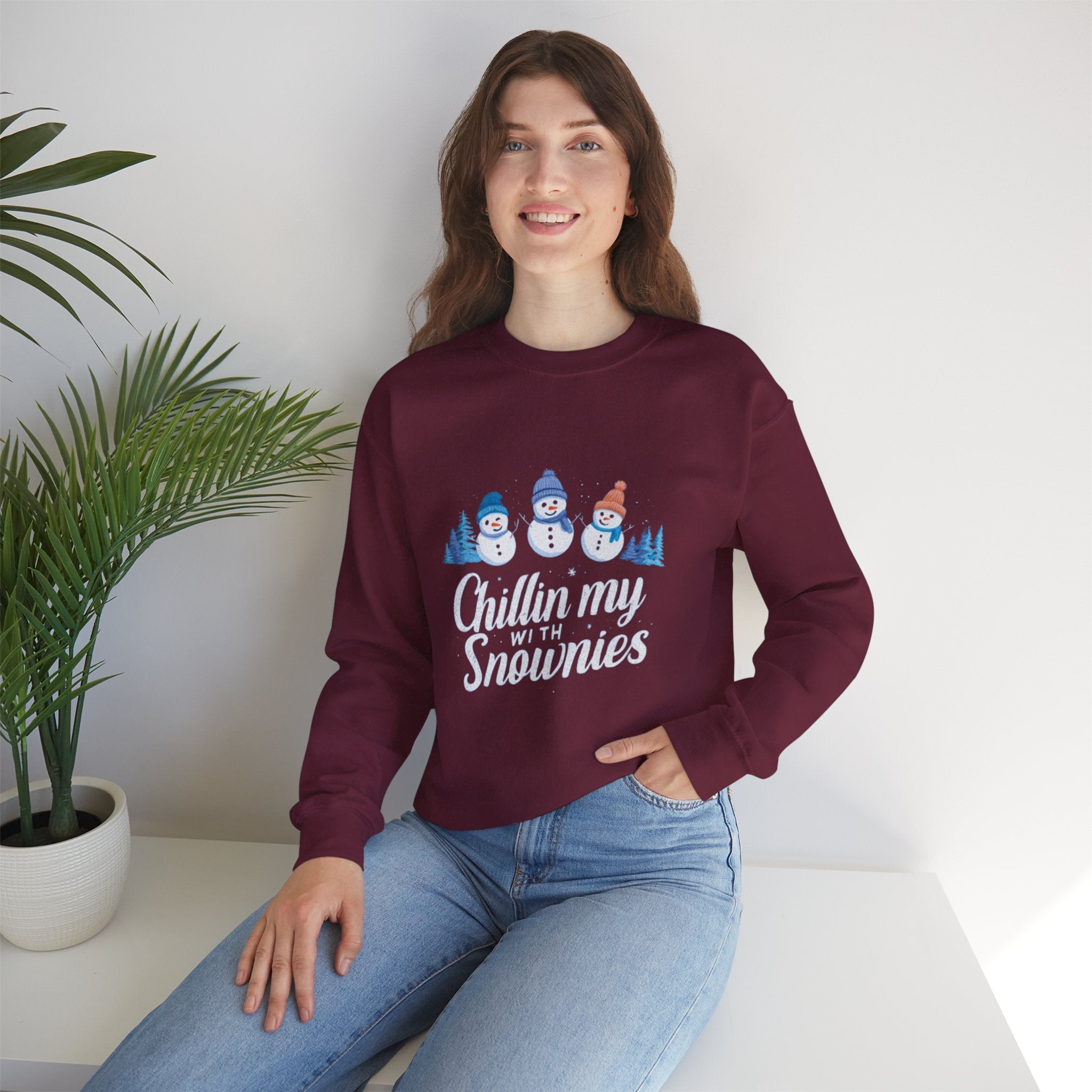 Crewneck Sweatshirt — "Chillin' My With Snowmies" Cute Snowman Holiday Pullover