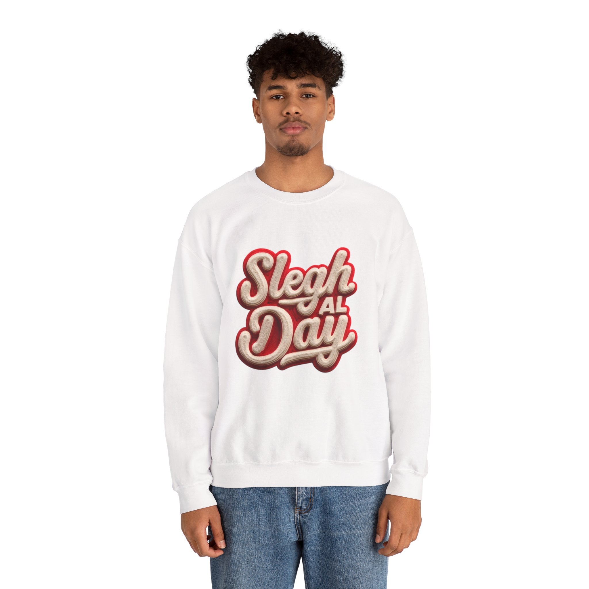 Crewneck Sweatshirt – "Sleigh All Day" Retro Christmas Holiday Pullover