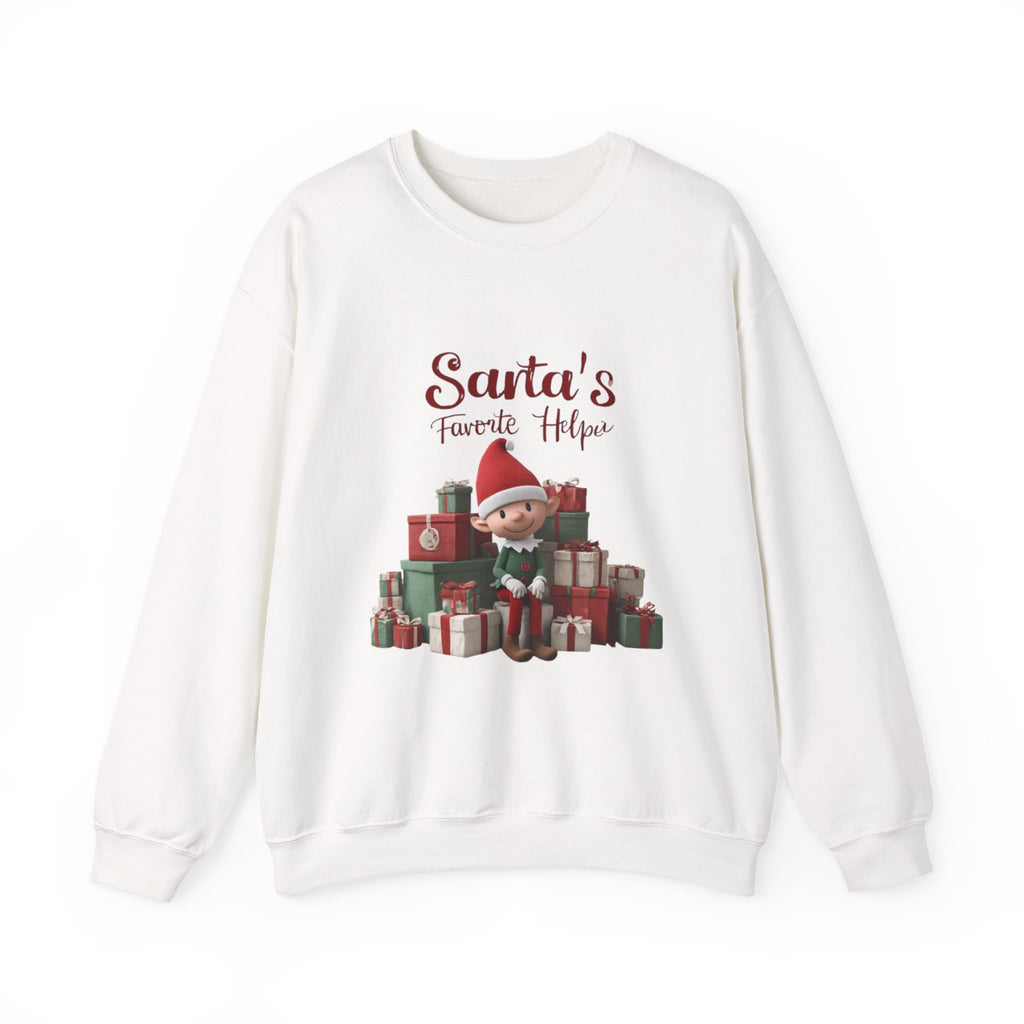 Crewneck Sweatshirt — "Santa's Favorite Helper" Elf Graphic Christmas Pullover