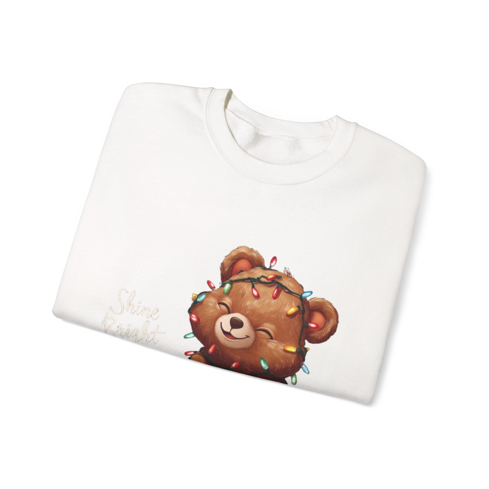 Crewneck Sweatshirt — Cute Teddy Wrapped in Christmas Lights Holiday Pullover