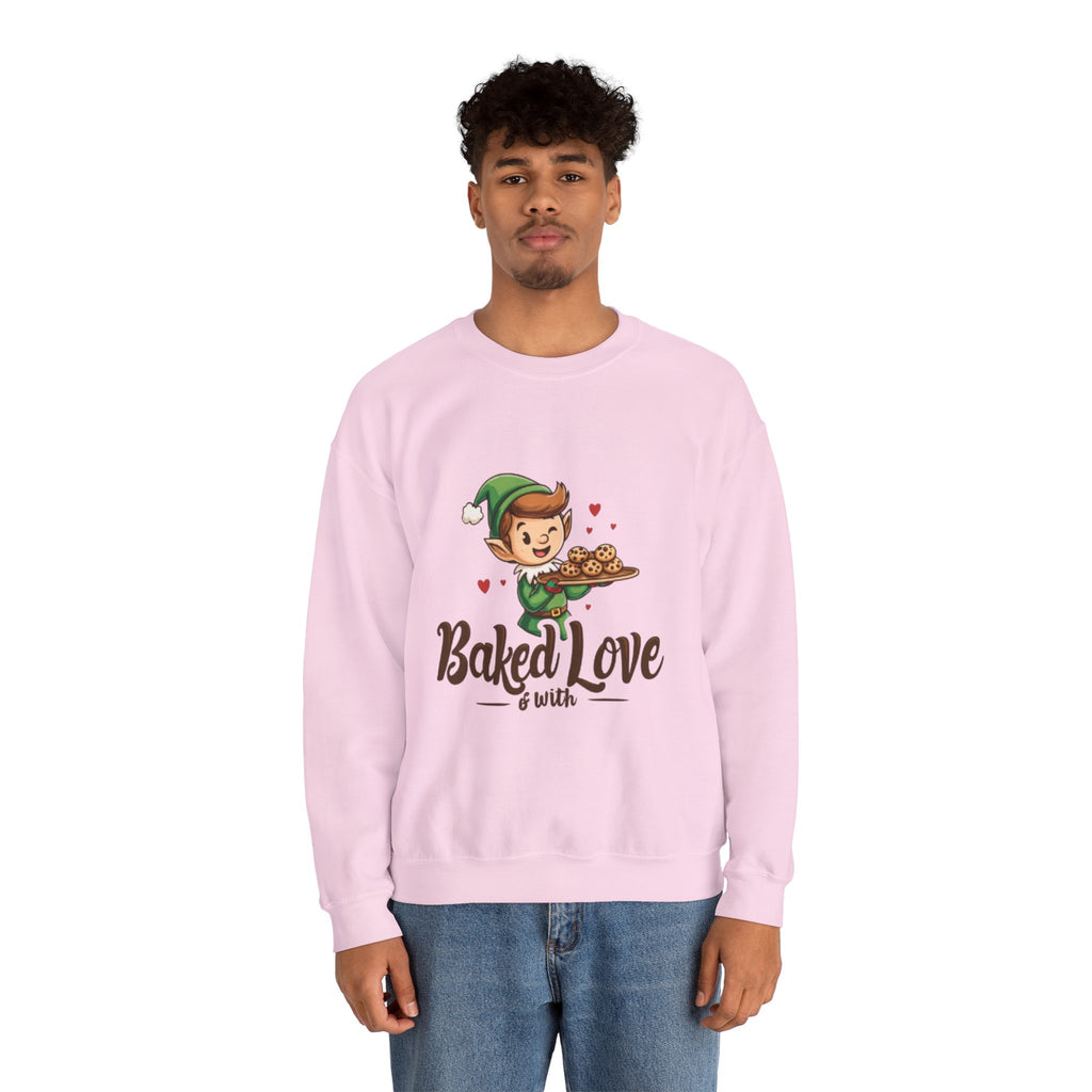 Crewneck Sweatshirt — "Baked with Love" Elf Cookie Baker Holiday Tee