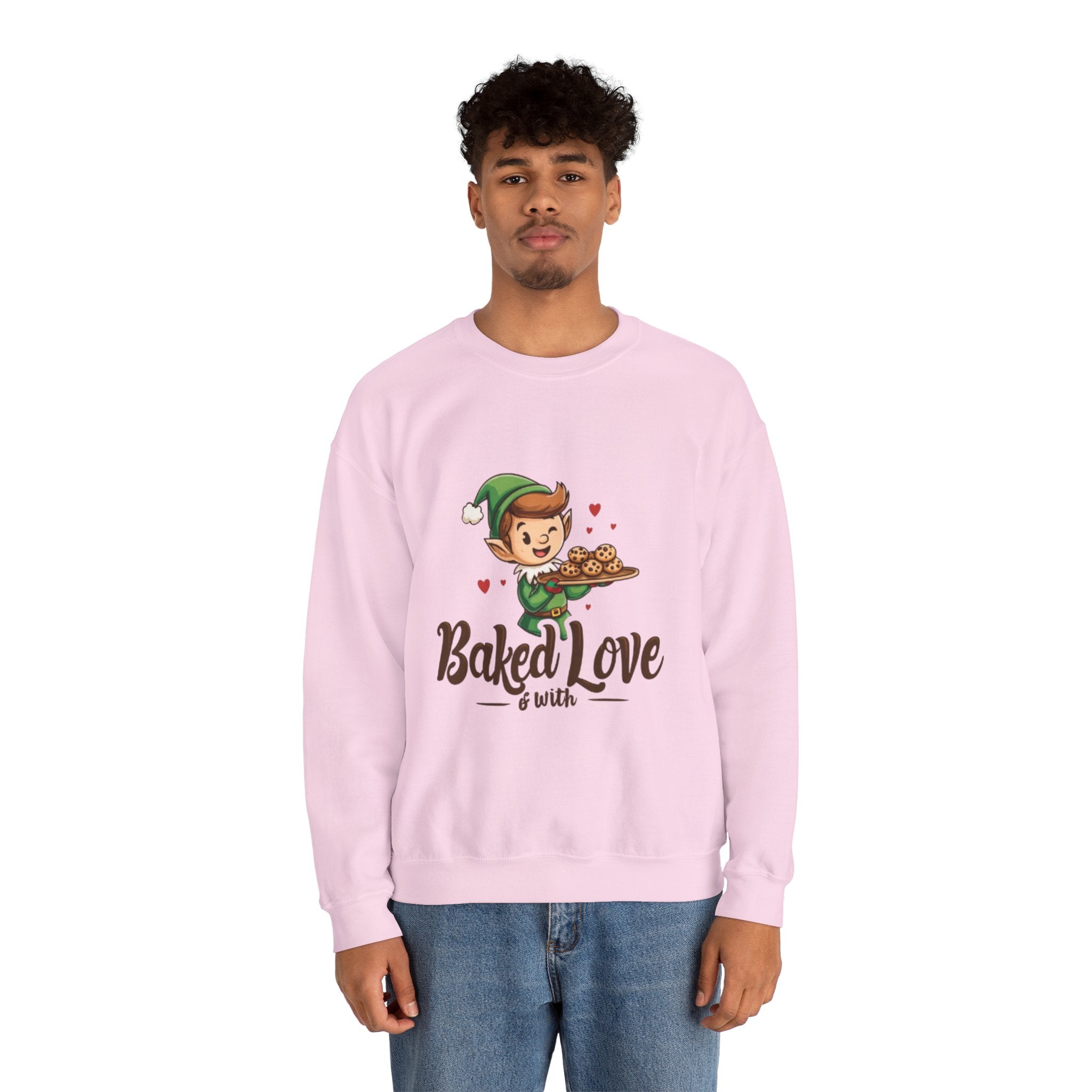 Crewneck Sweatshirt — "Baked with Love" Elf Cookie Baker Holiday Tee