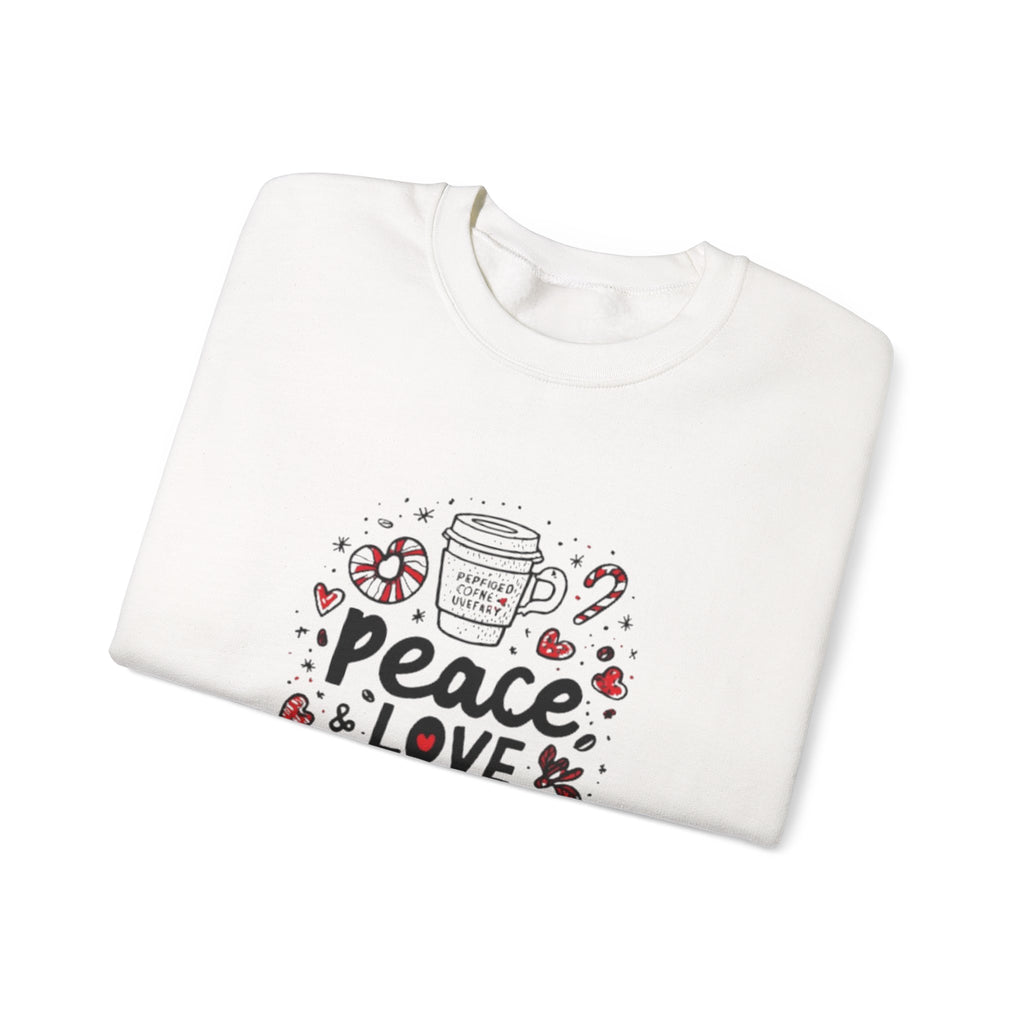 Peppermint Mocha Crewneck Sweatshirt — "Peace & Love Mocha" Holiday Coffee Sweater