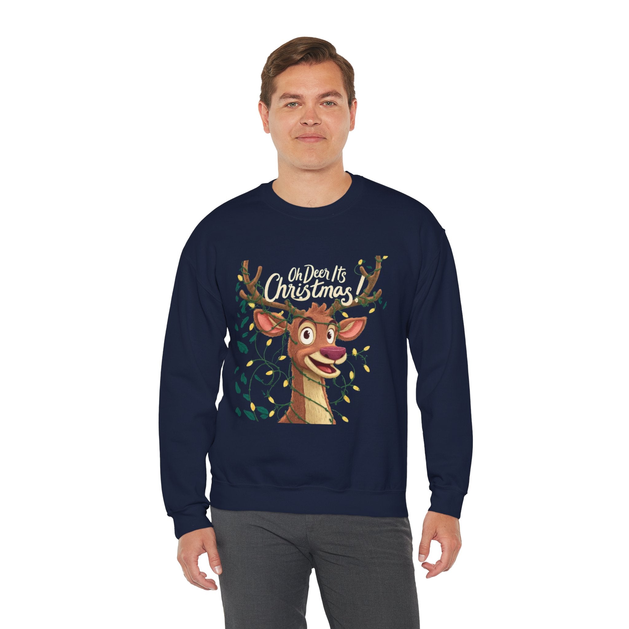 Christmas Reindeer Sweatshirt – "Oh Deer It's Christmas" Cute Holiday Crewneck