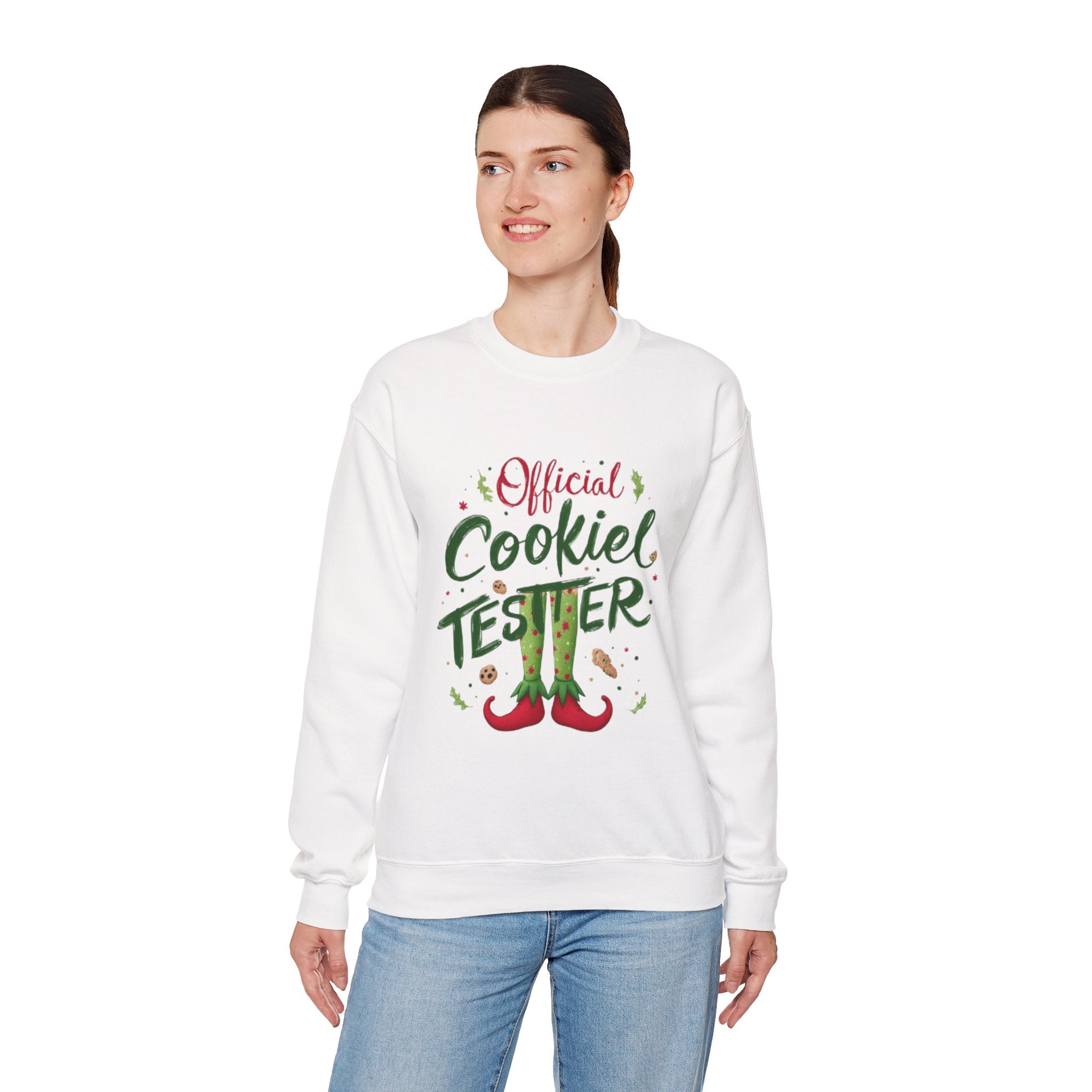 Crewneck Sweatshirt - "Official Cookie Tester" Elf Legs Christmas Holiday Sweater