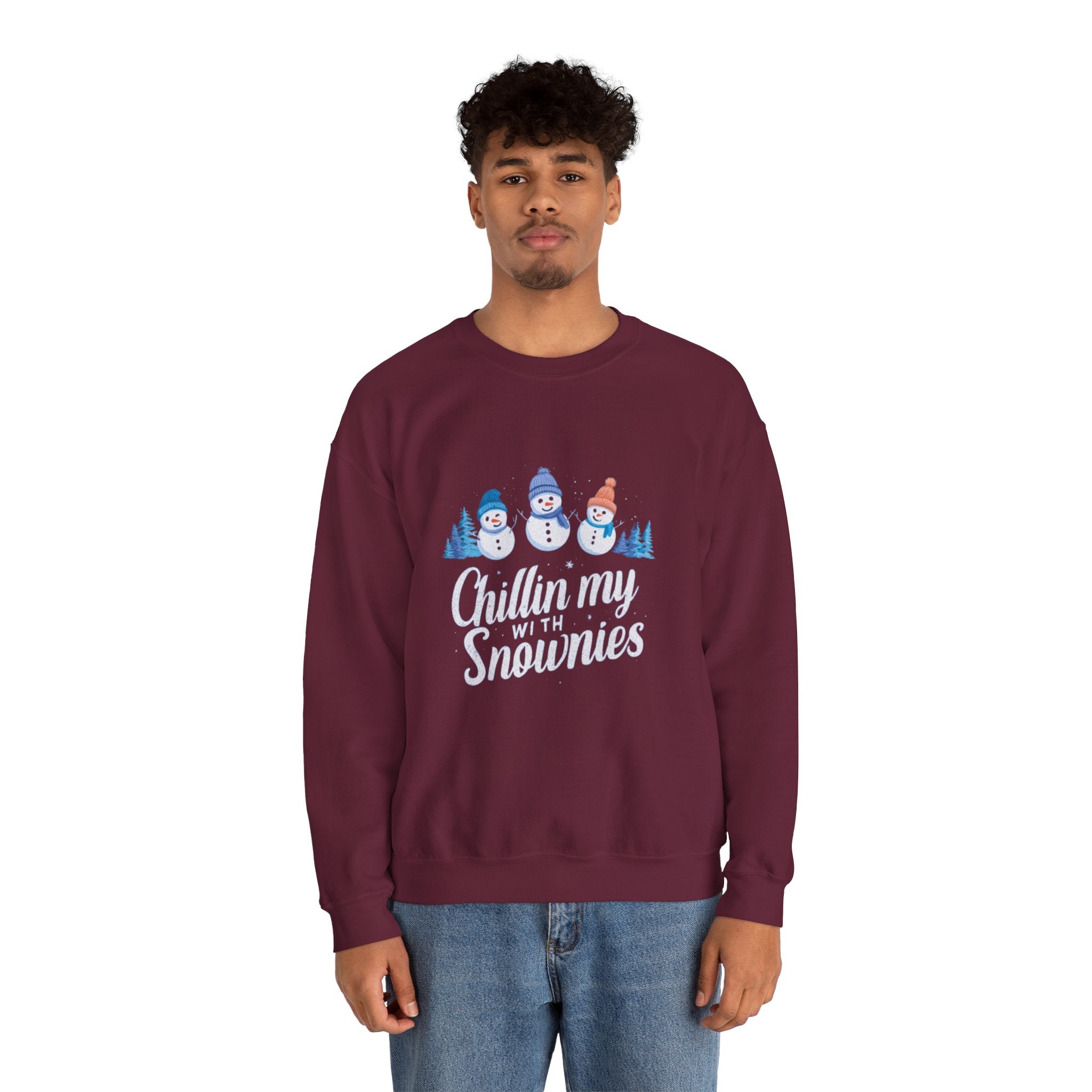 Crewneck Sweatshirt — "Chillin' My With Snowmies" Cute Snowman Holiday Pullover
