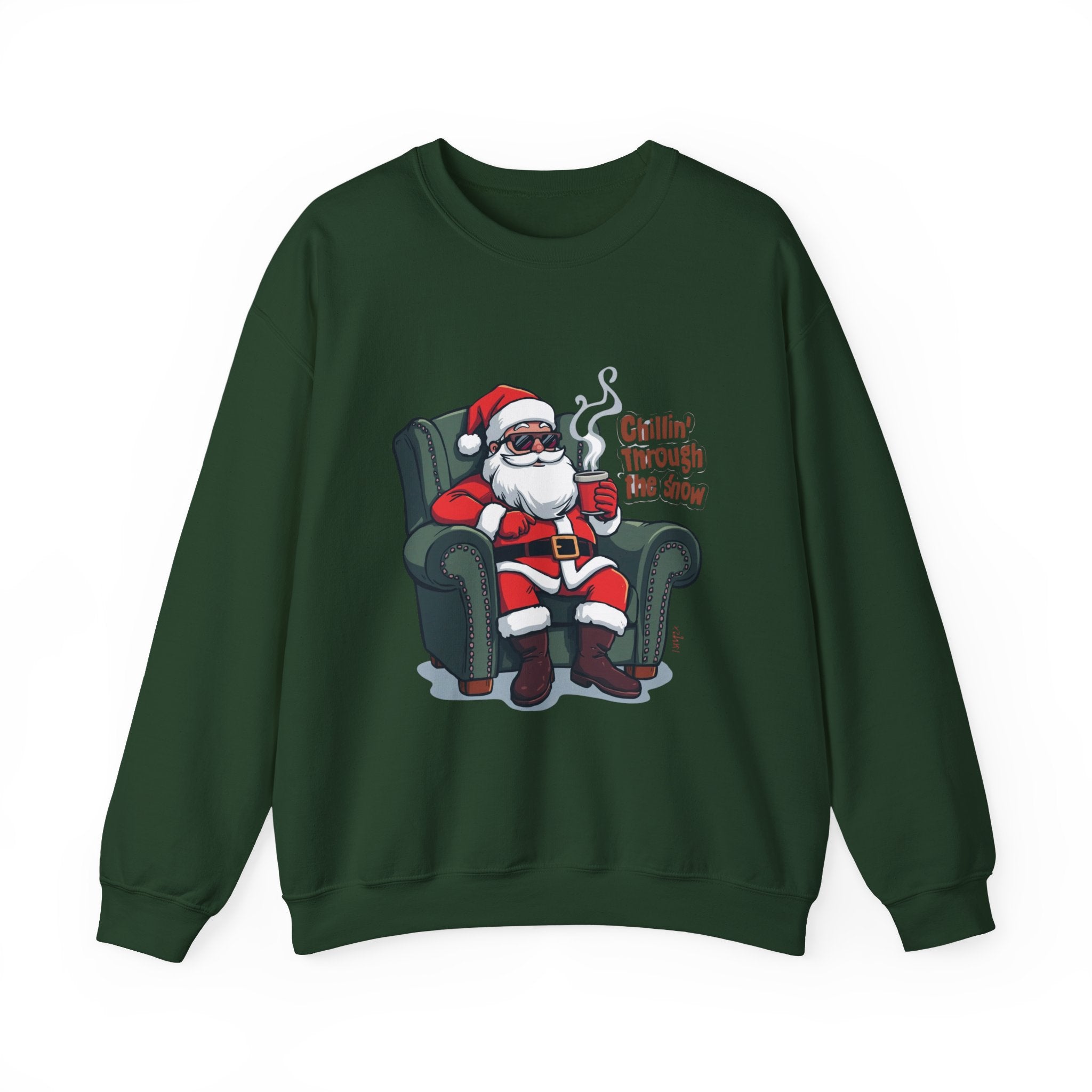 Chillin' Through the Snow Crewneck Sweatshirt — Relaxed Santa Christmas Pullover