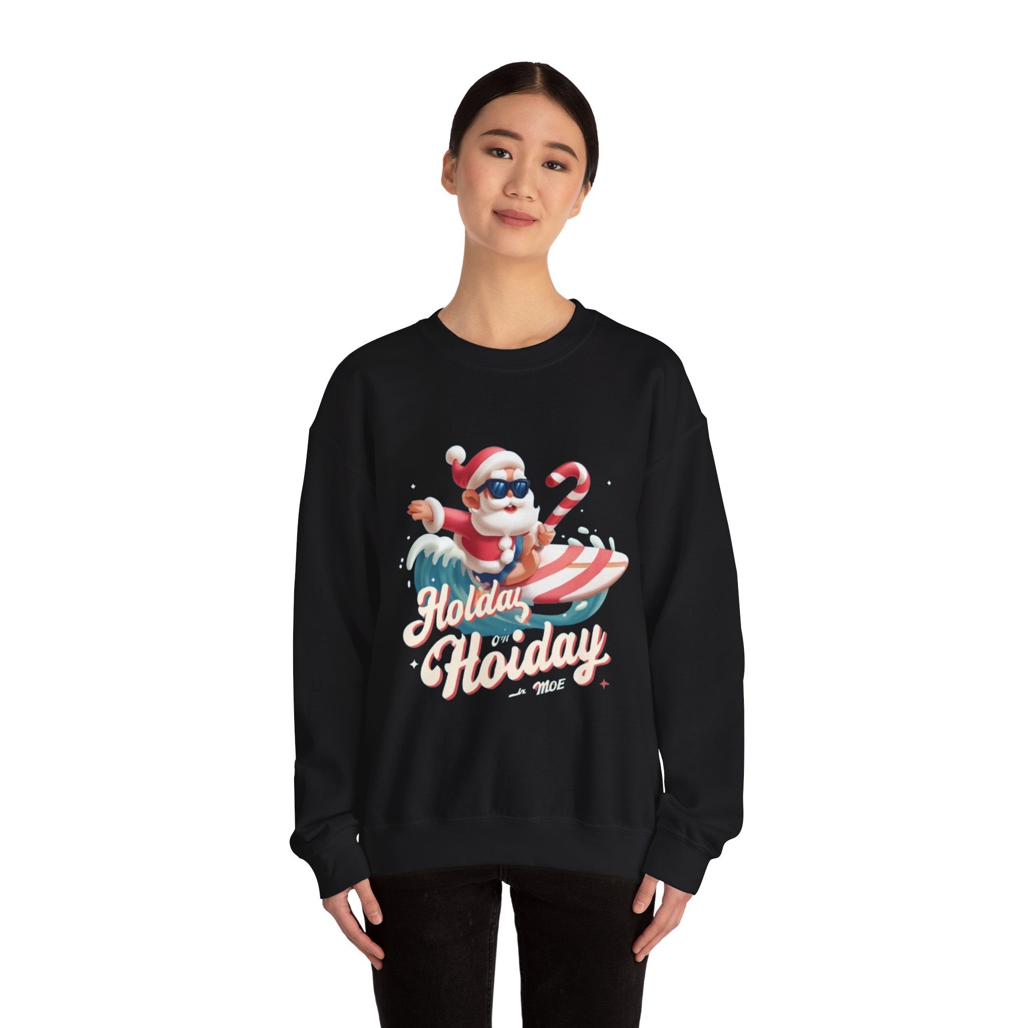 Holiday Holiday Crewneck Sweatshirt — Surfing Santa Christmas Sweatshirt