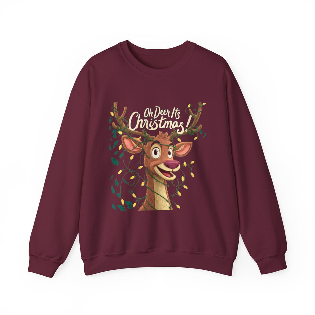 Christmas Reindeer Sweatshirt – "Oh Deer It's Christmas" Cute Holiday Crewneck