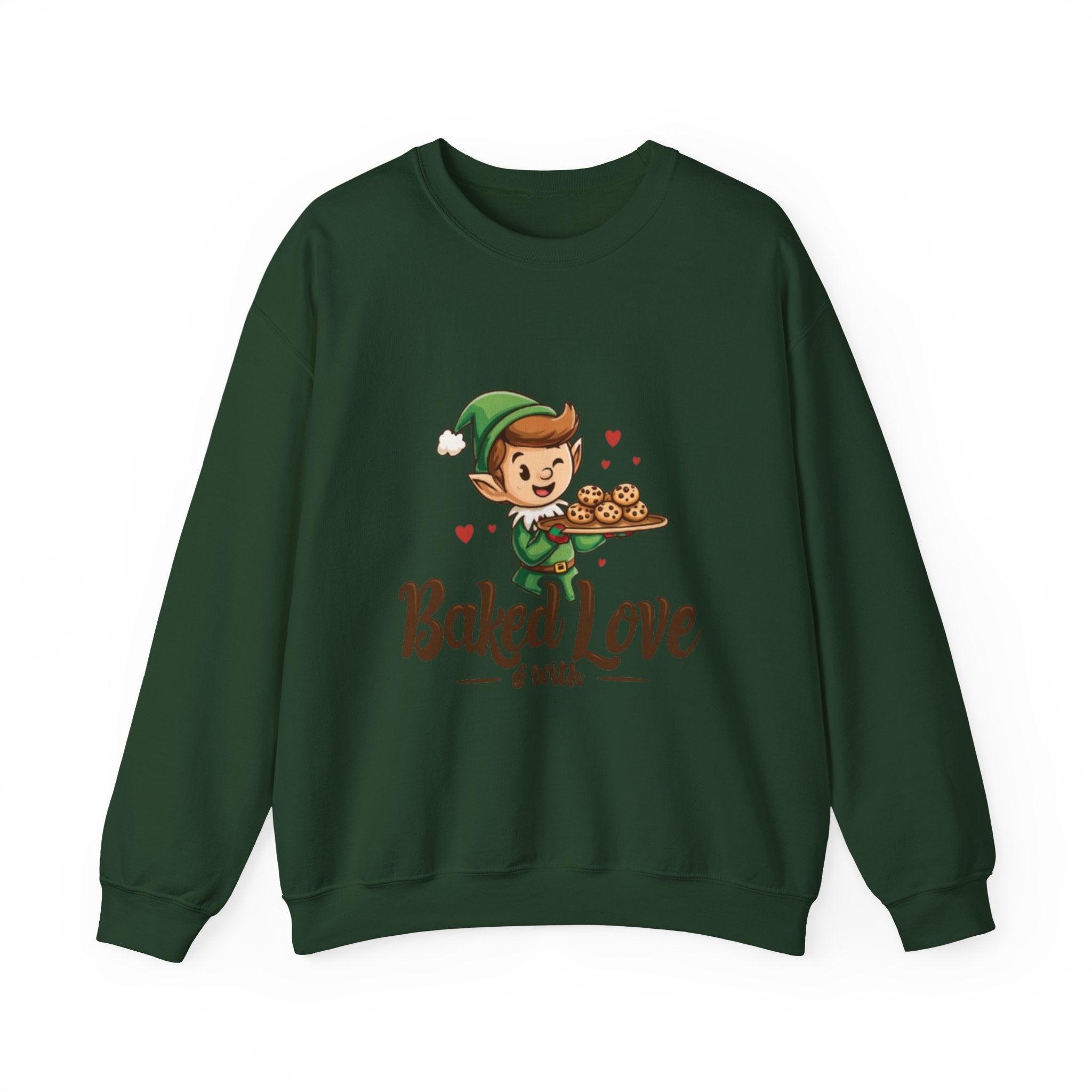 Crewneck Sweatshirt — "Baked with Love" Elf Cookie Baker Holiday Tee