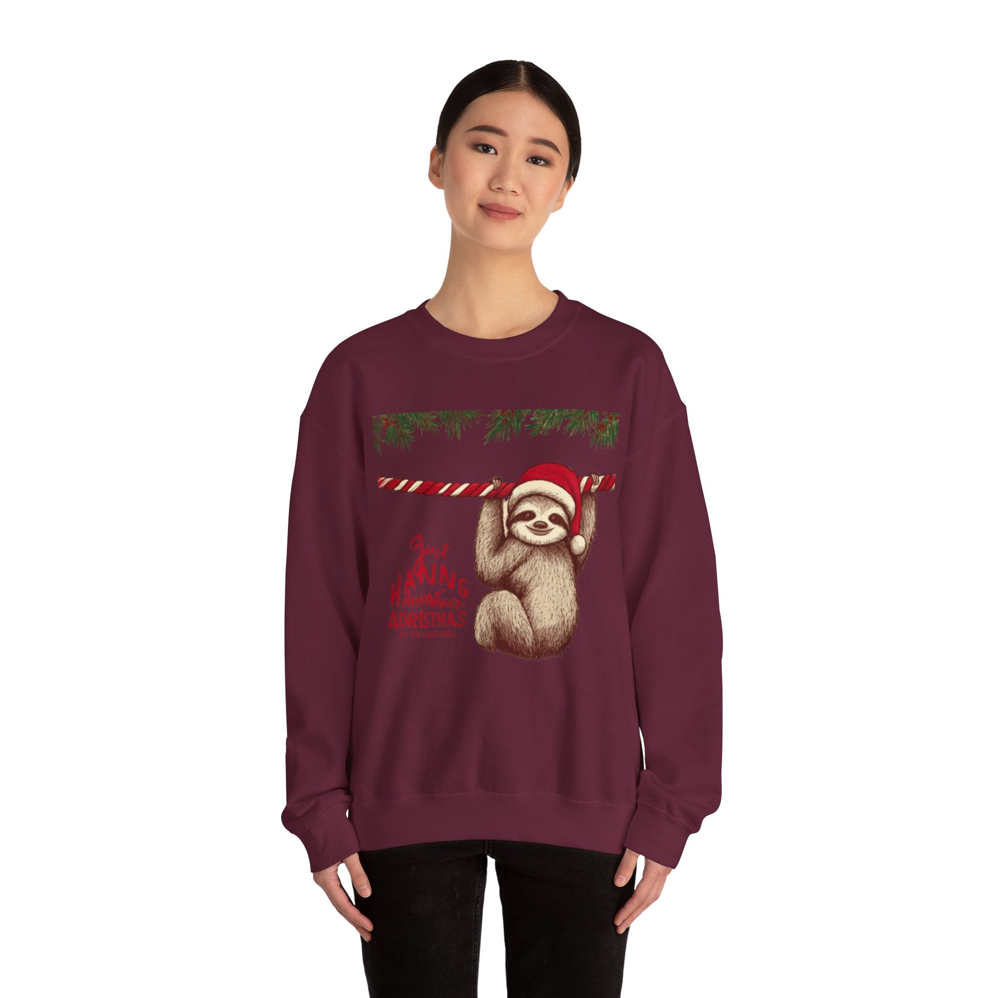 Christmas Sloth Crewneck Sweatshirt – "Just Hanging with My Advent-Christmas" Holiday Sweatshirt