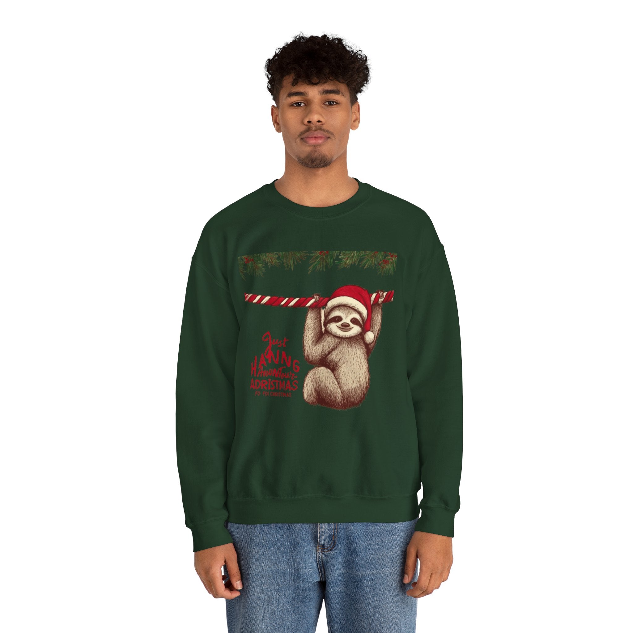 Christmas Sloth Crewneck Sweatshirt – "Just Hanging with My Advent-Christmas" Holiday Sweatshirt
