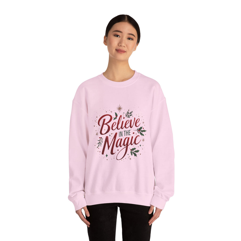 Believe in the Magic Crewneck Sweatshirt — Holiday Christmas Cozy Graphic Pullover