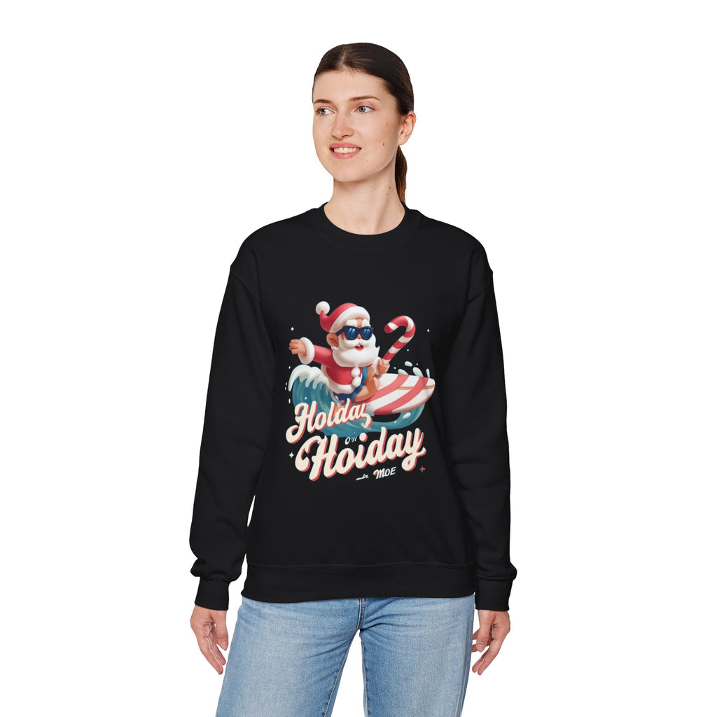 Holiday Holiday Crewneck Sweatshirt — Surfing Santa Christmas Sweatshirt