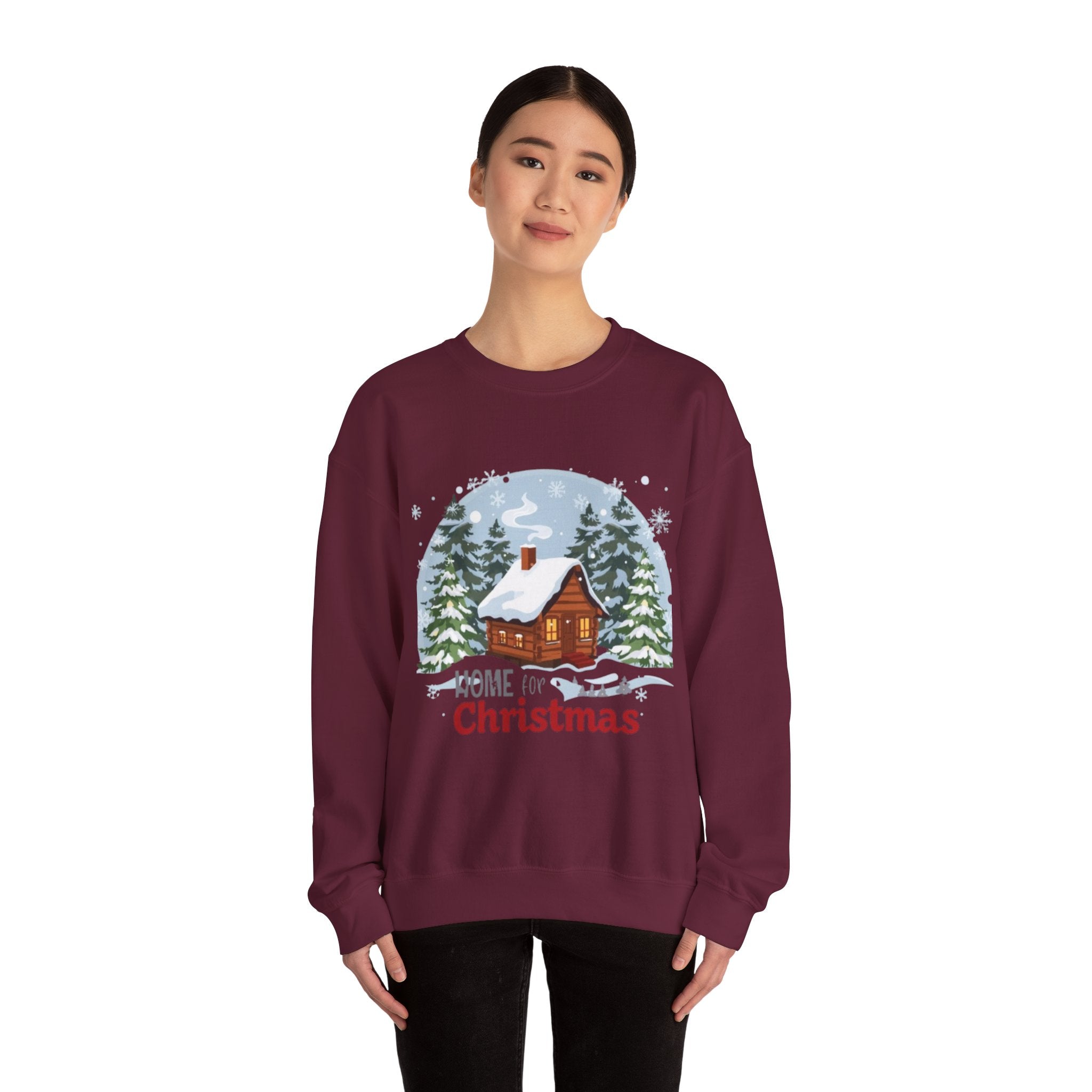 Christmas Cabin Sweatshirt – "Home for Christmas" Cozy Holiday Crewneck