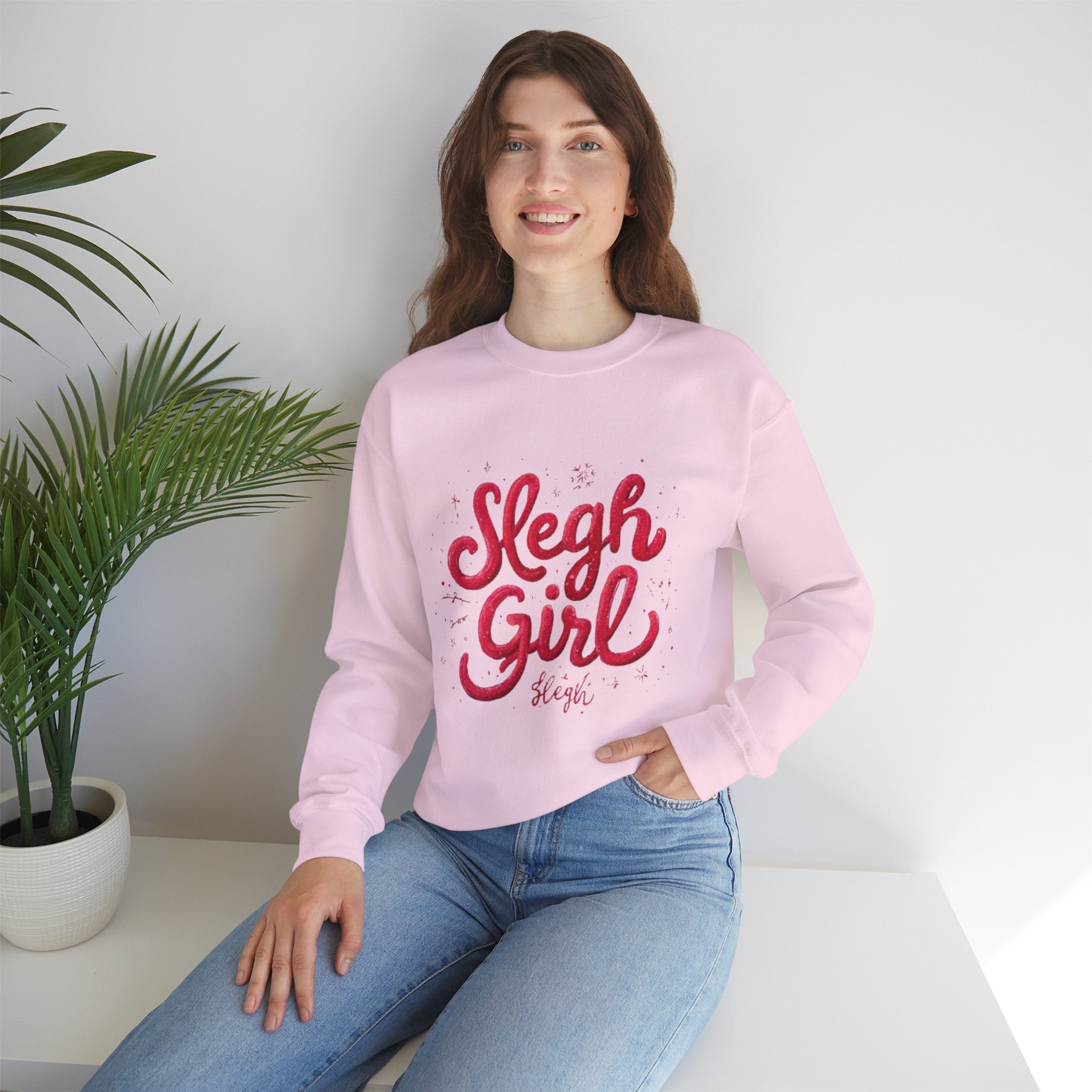Crewneck Sweatshirt - 'Sleigh Girl' Christmas Graphic Holiday Pullover