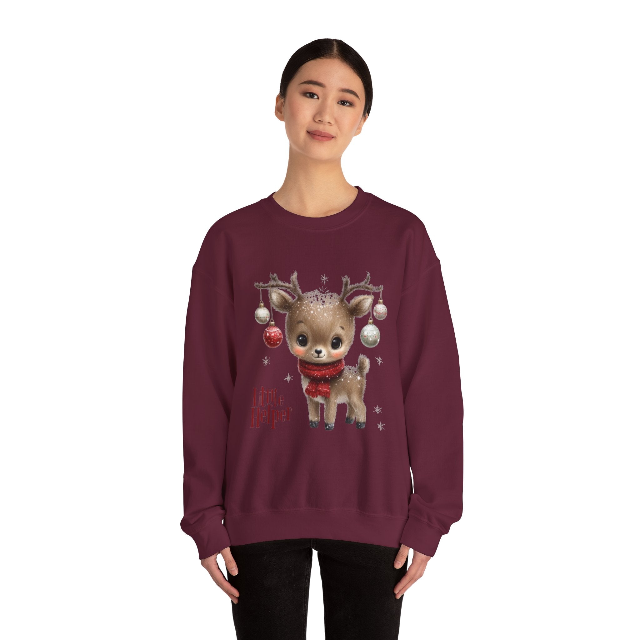 Christmas Reindeer Sweatshirt – 'Little Helper' Cute Holiday Crewneck