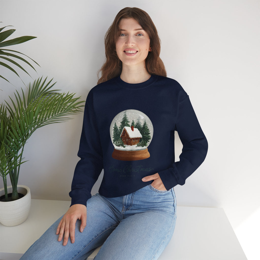 Christmas Snow Globe Sweatshirt – “Home Christmas” Cabin Crewneck