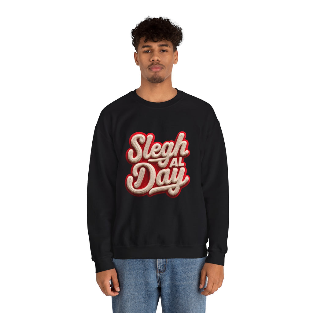 Crewneck Sweatshirt – "Sleigh All Day" Retro Christmas Holiday Pullover