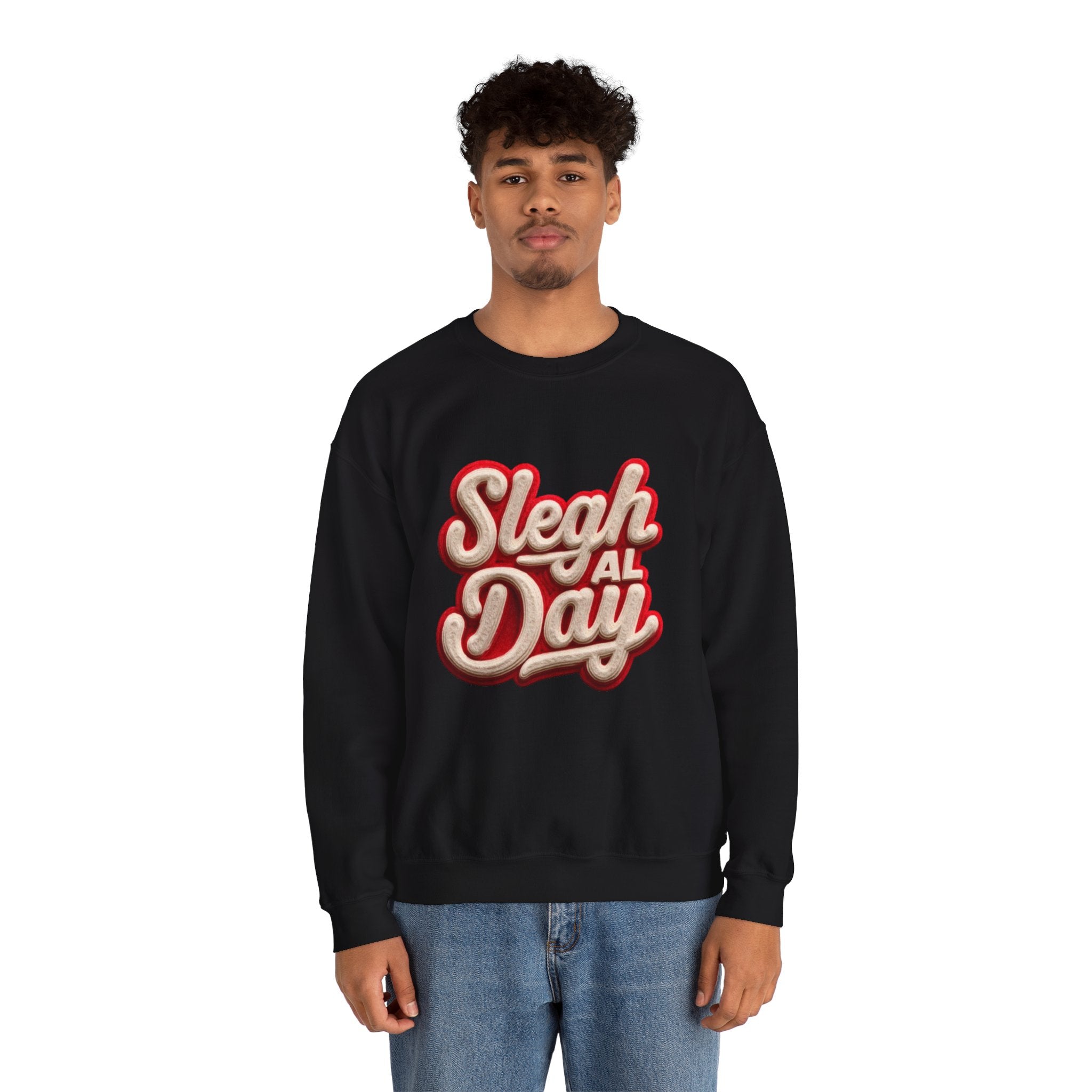 Crewneck Sweatshirt – "Sleigh All Day" Retro Christmas Holiday Pullover