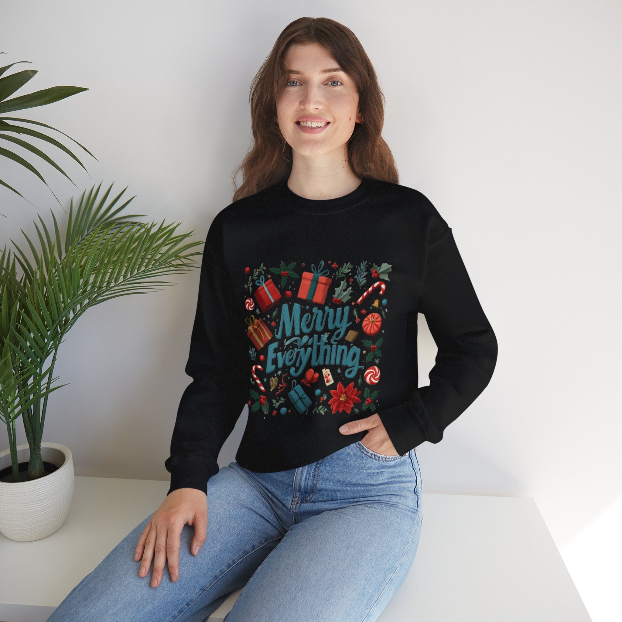 Crewneck Sweatshirt - Merry Everything Holiday Graphic Sweatshirt