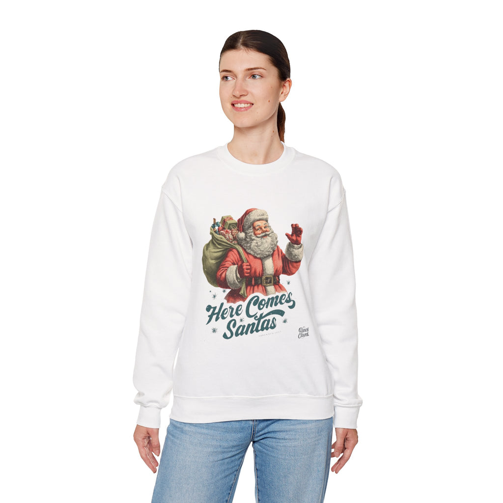 Santa Crewneck Sweatshirt — 'Here Comes Santa' Vintage Christmas Sweater