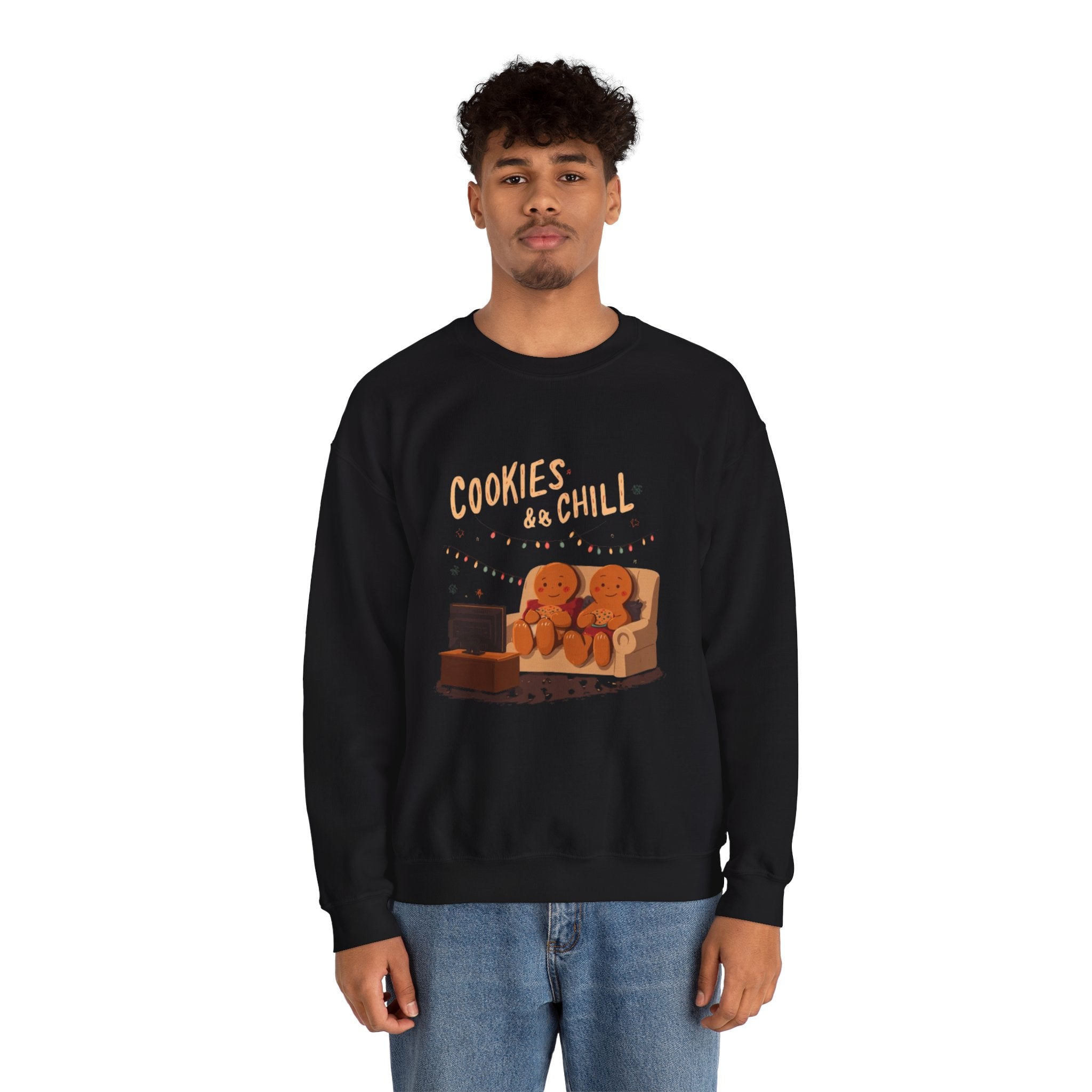 Cookies & Chill Sweatshirt — Cute Gingerbread Movie Night Crewneck