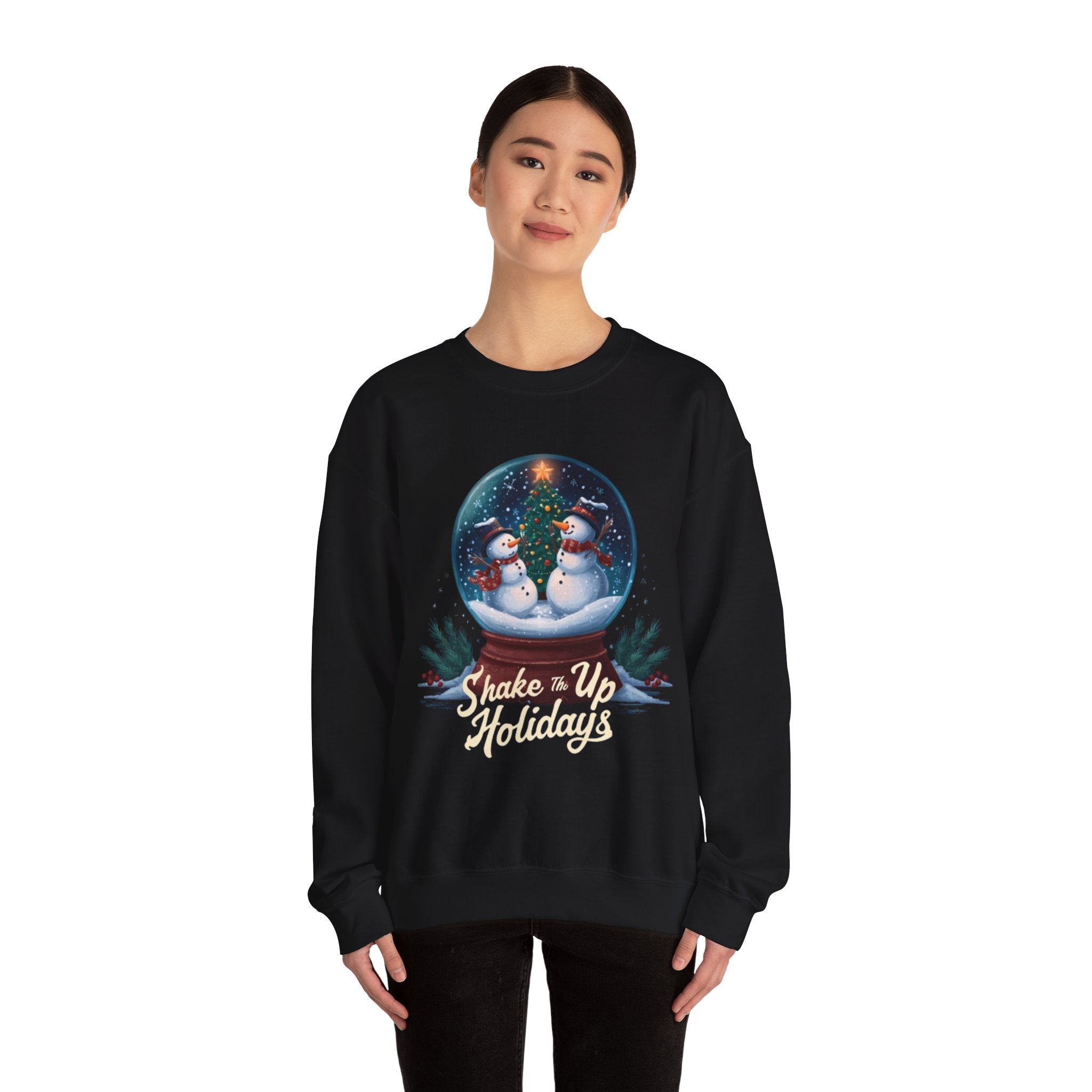 Snow Globe Snowmen Crewneck Sweatshirt — "Shake Me Up Mommy" Holiday Sweatshirt