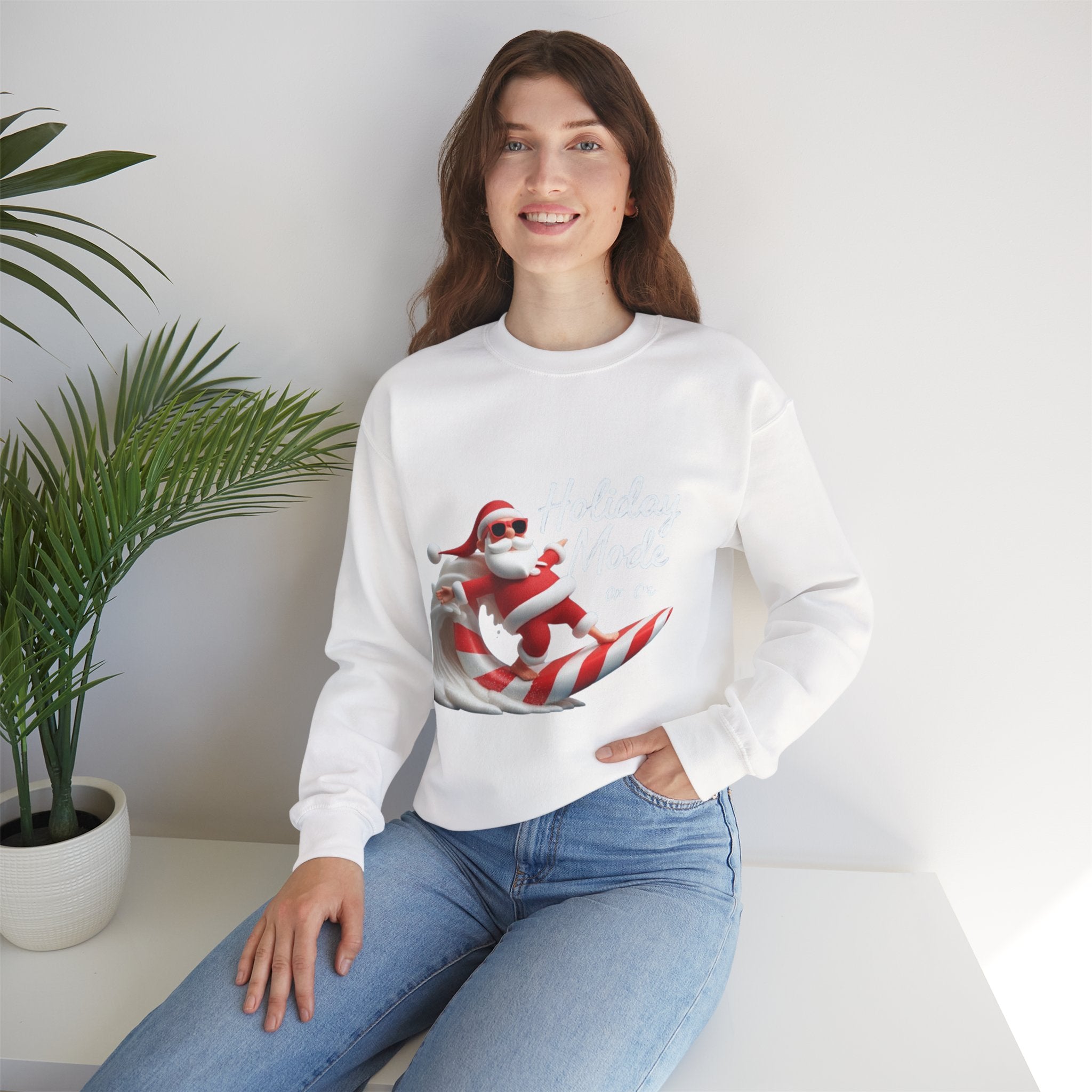Santa Surfing Candy Cane Crewneck Sweatshirt