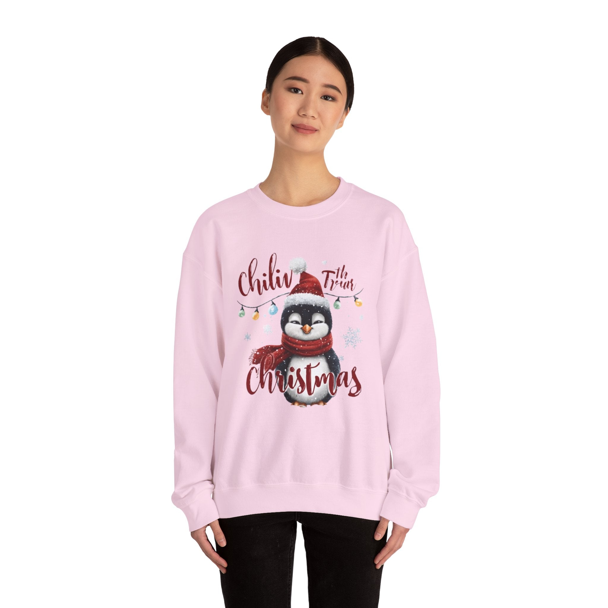 Christmas Penguin Crewneck Sweatshirt — "Chillin' With the Vibes" Holiday Pullover