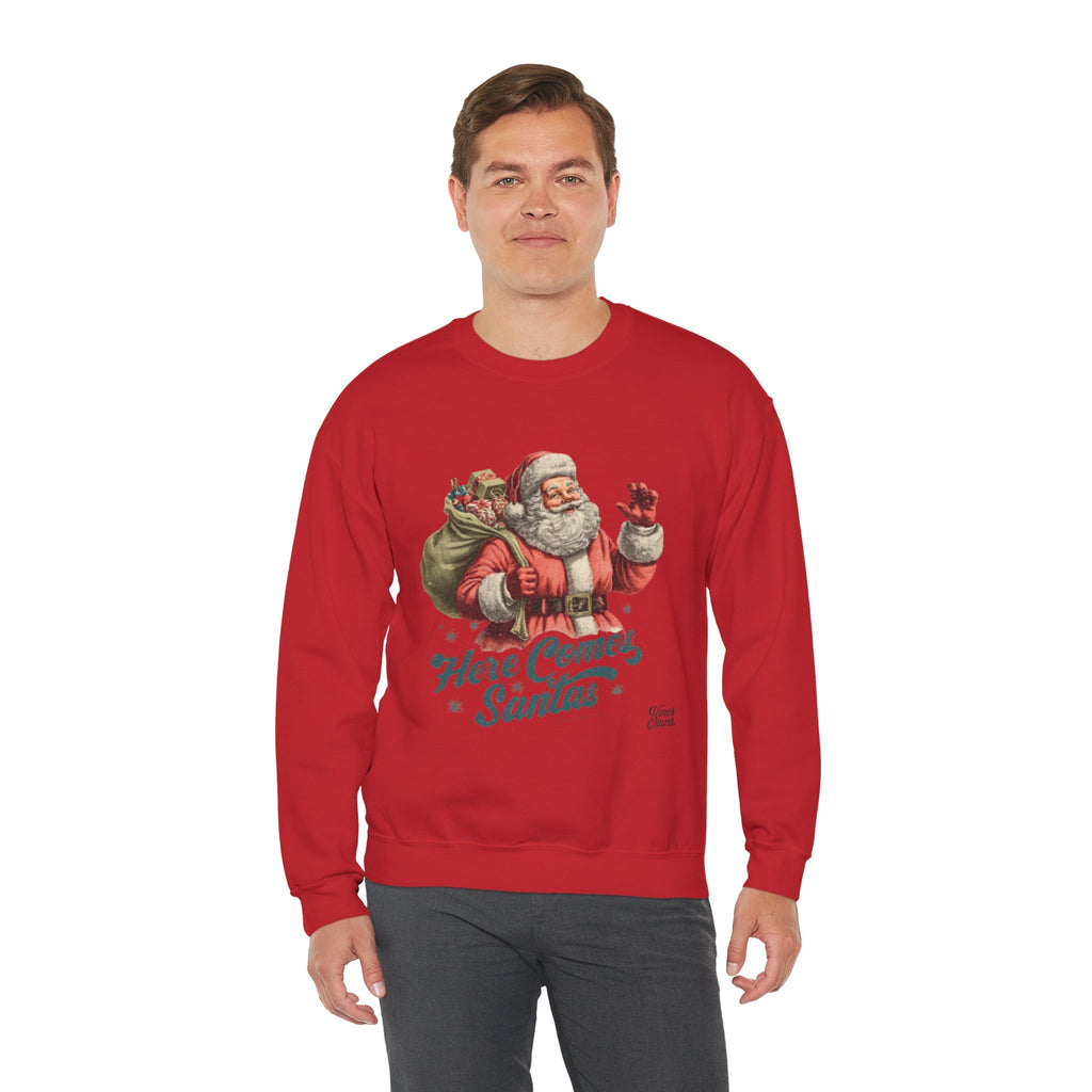 Santa Crewneck Sweatshirt — 'Here Comes Santa' Vintage Christmas Sweater