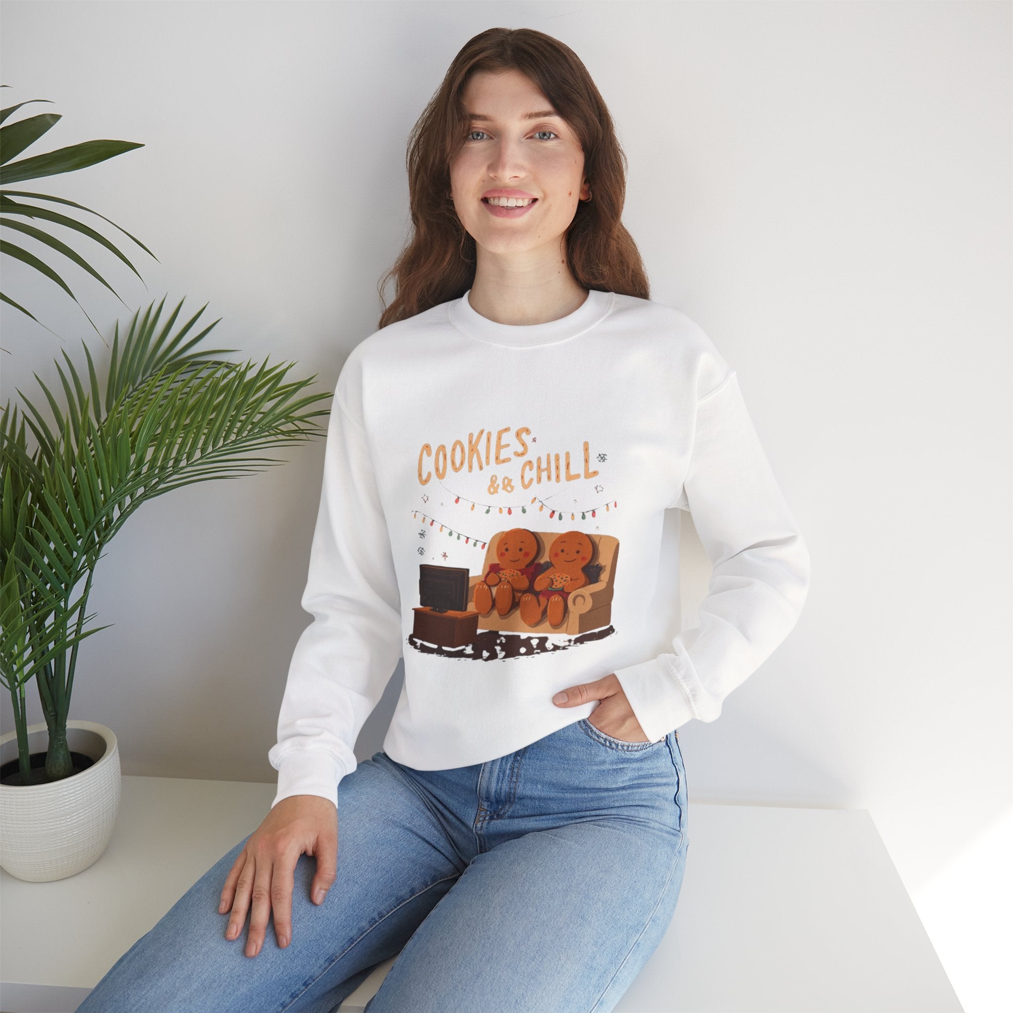 Cookies & Chill Sweatshirt — Cute Gingerbread Movie Night Crewneck