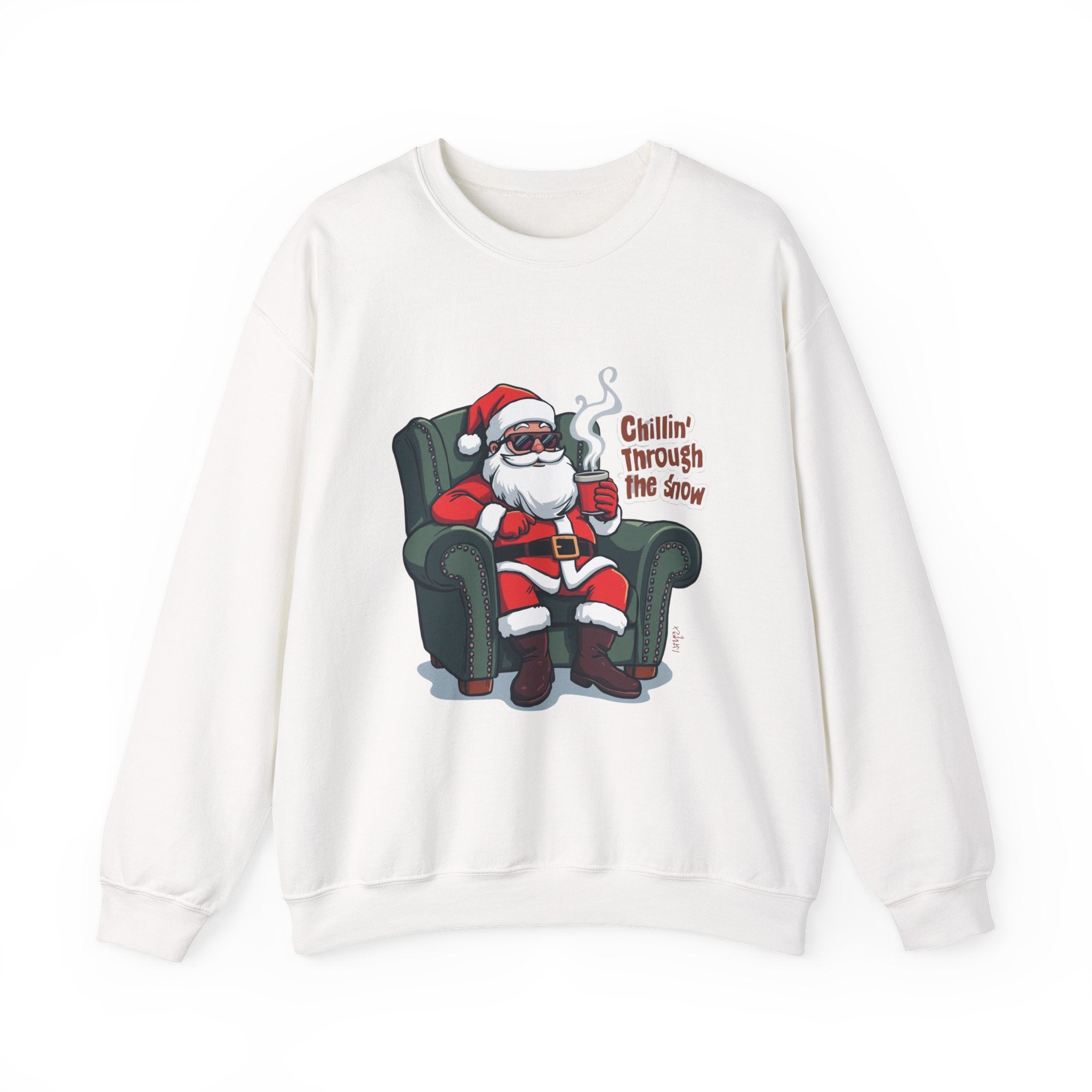 Chillin' Through the Snow Crewneck Sweatshirt — Relaxed Santa Christmas Pullover