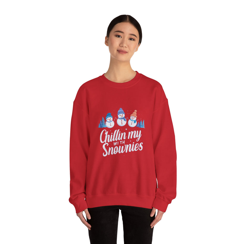 Crewneck Sweatshirt — "Chillin' My With Snowmies" Cute Snowman Holiday Pullover