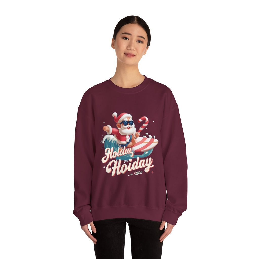 Holiday Holiday Crewneck Sweatshirt — Surfing Santa Christmas Sweatshirt