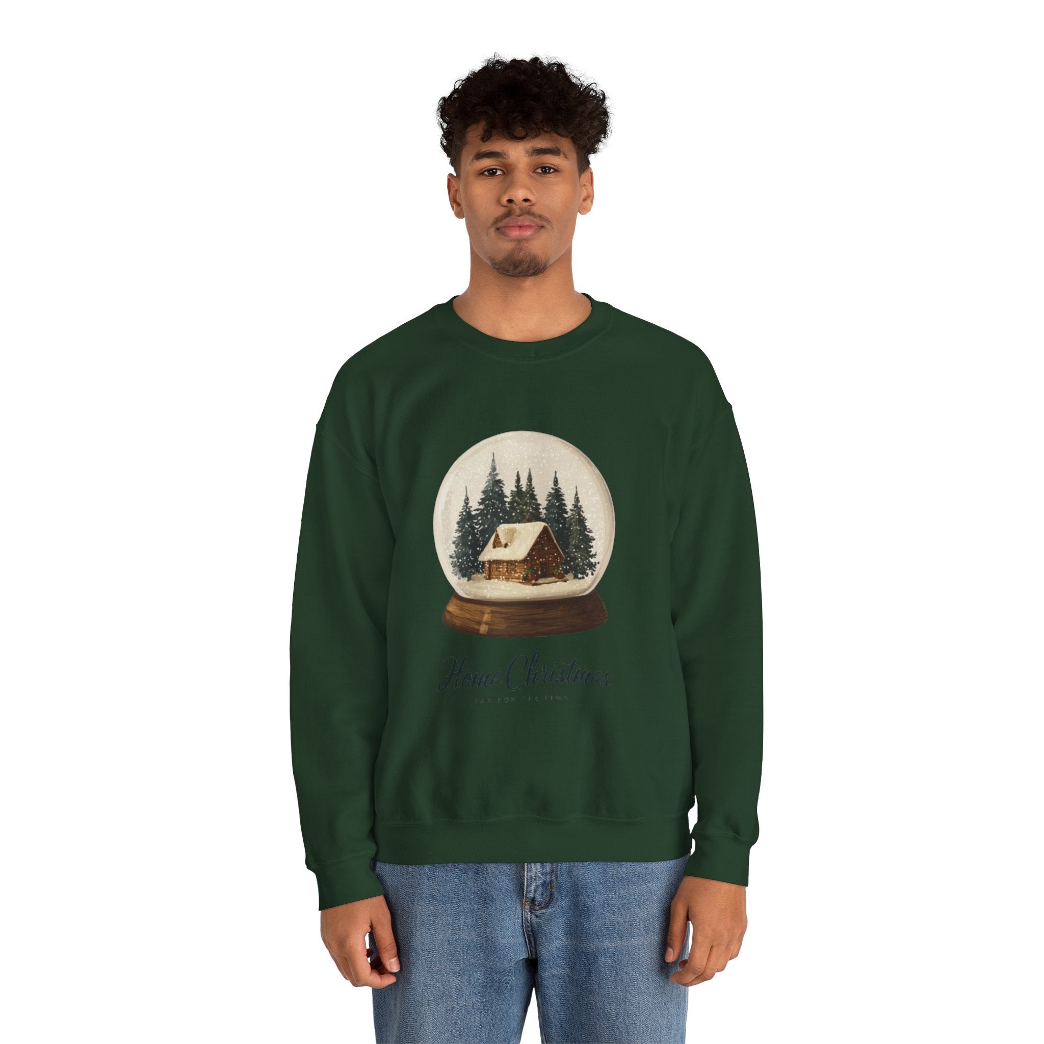 Christmas Snow Globe Sweatshirt — "Home Christmas" Cozy Cabin Crewneck
