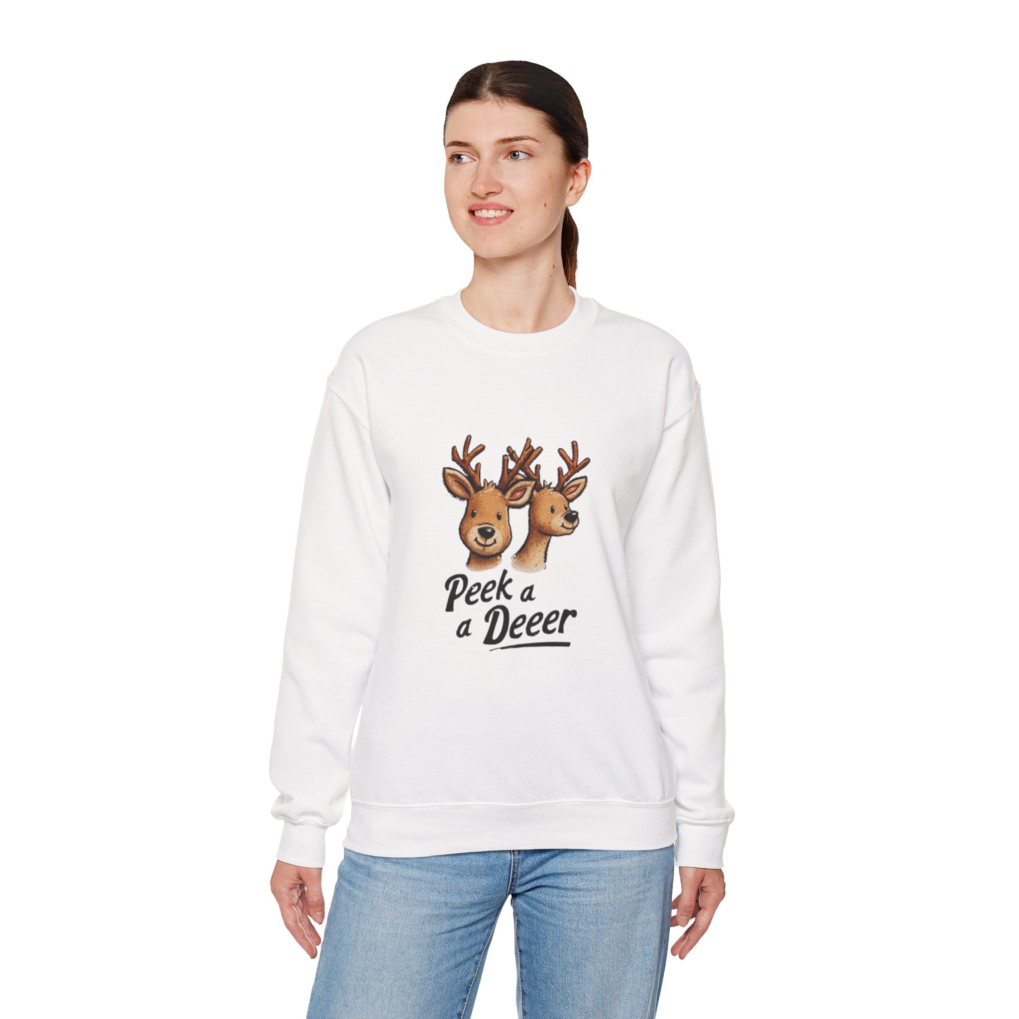 Peek a Deeer Sweatshirt — Cute Reindeer Holiday Crewneck