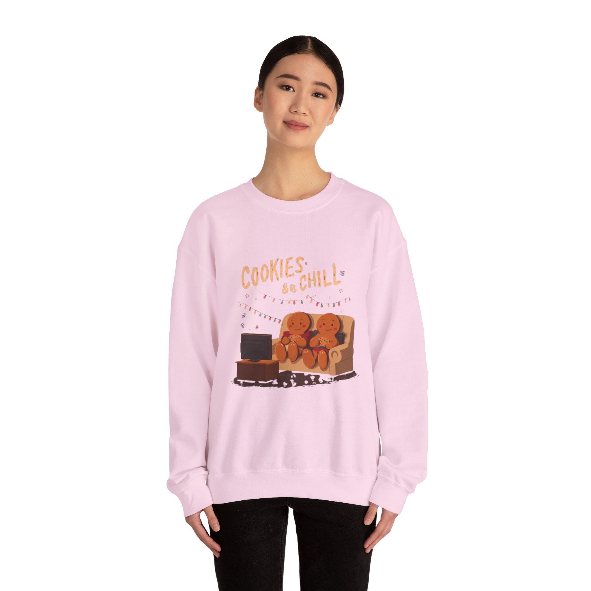 Cookies & Chill Sweatshirt — Cute Gingerbread Movie Night Crewneck
