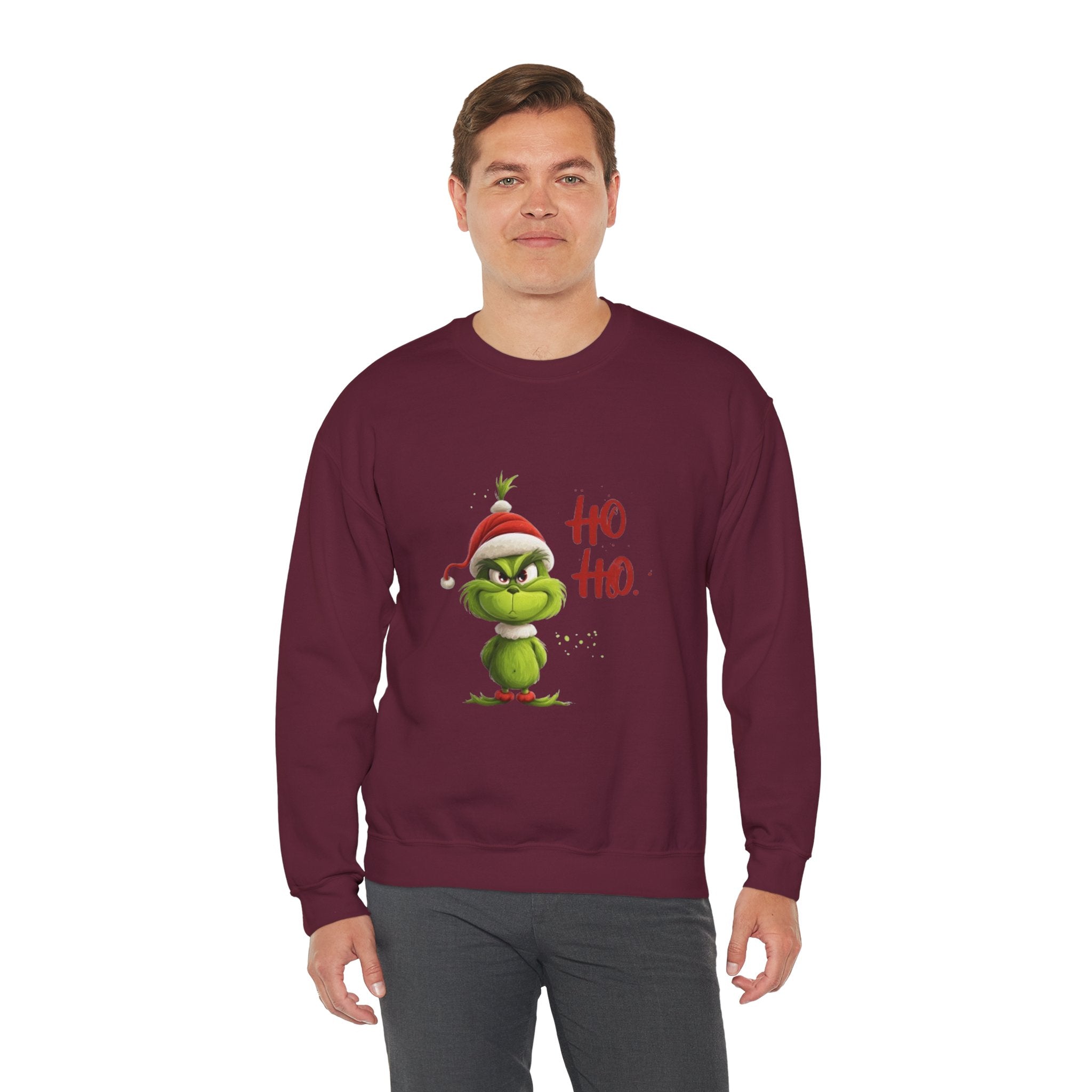 Grumpy Grinch Christmas Sweatshirt – "Ho Ho." Holiday Crewneck