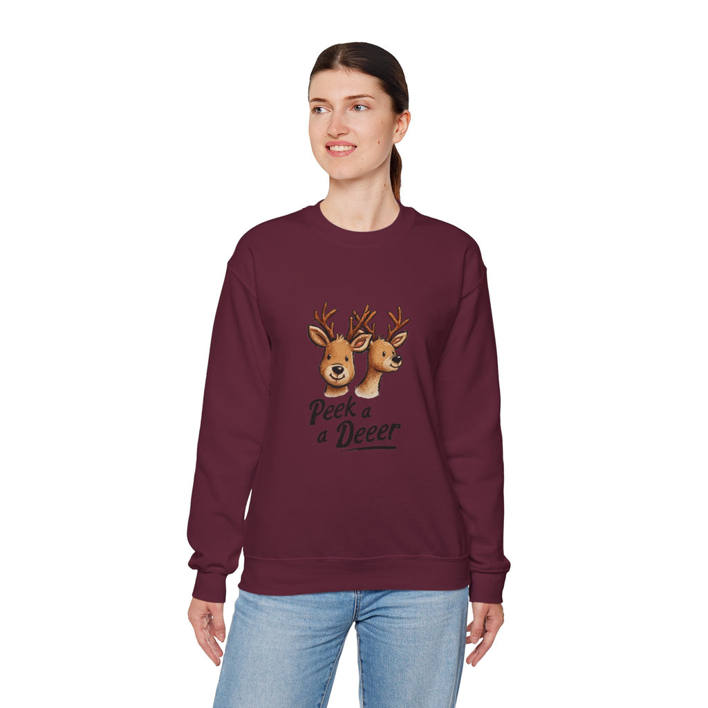 Peek a Deeer Sweatshirt — Cute Reindeer Holiday Crewneck