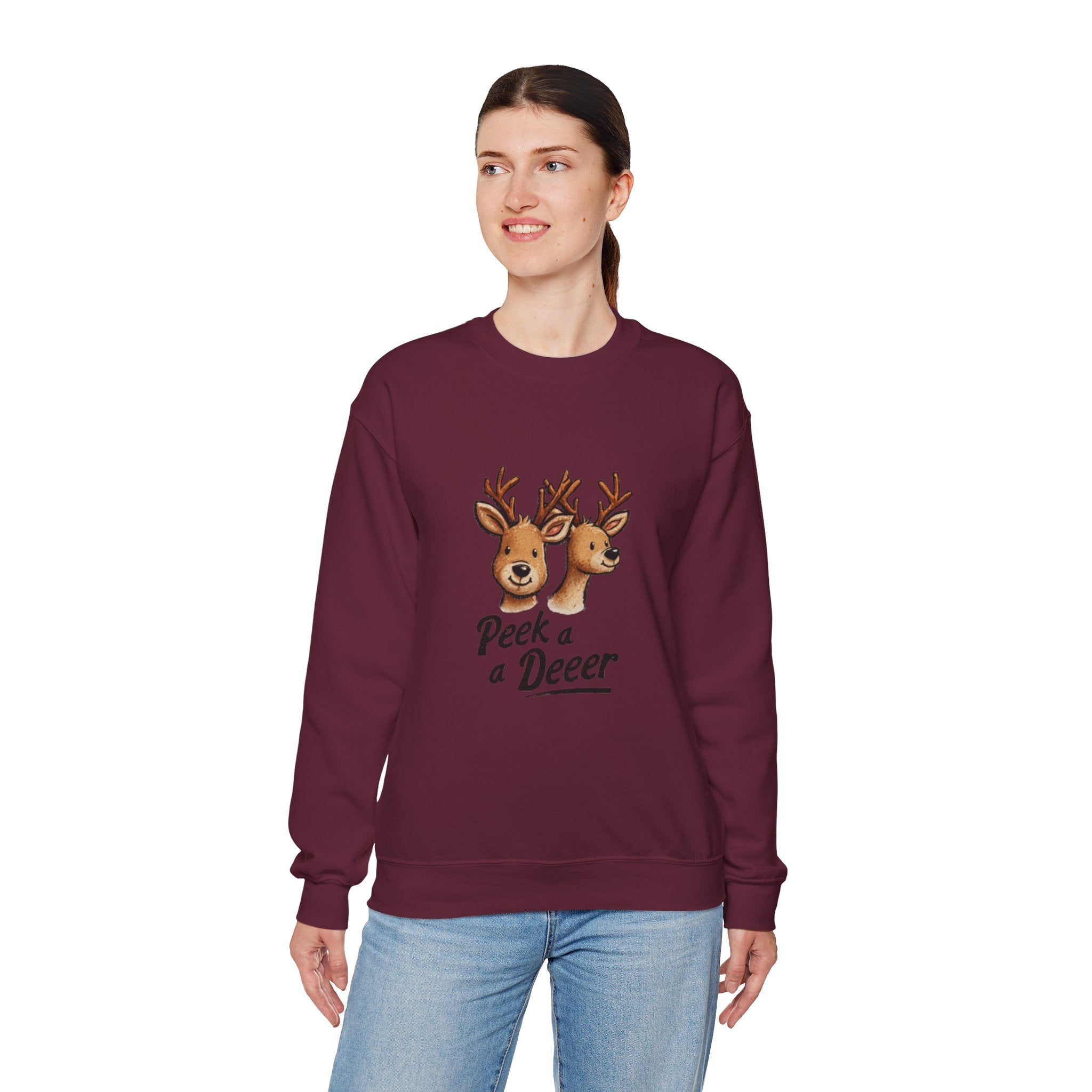Peek a Deeer Sweatshirt — Cute Reindeer Holiday Crewneck