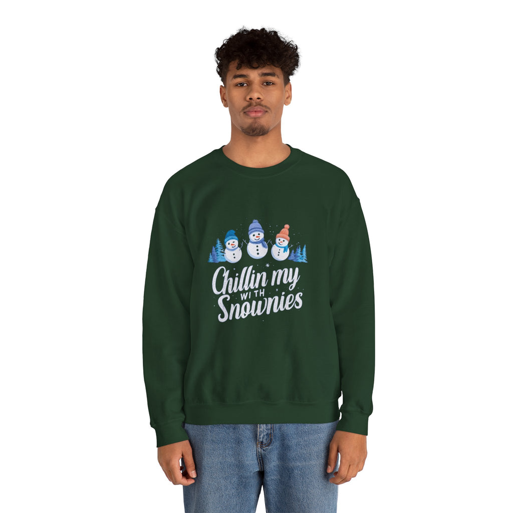 Crewneck Sweatshirt — "Chillin' My With Snowmies" Cute Snowman Holiday Pullover
