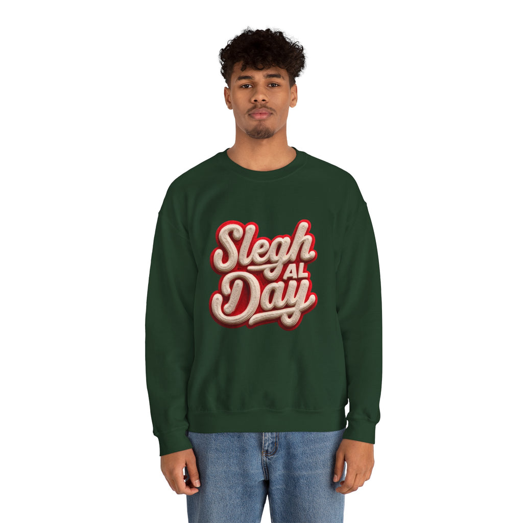 Crewneck Sweatshirt – "Sleigh All Day" Retro Christmas Holiday Pullover