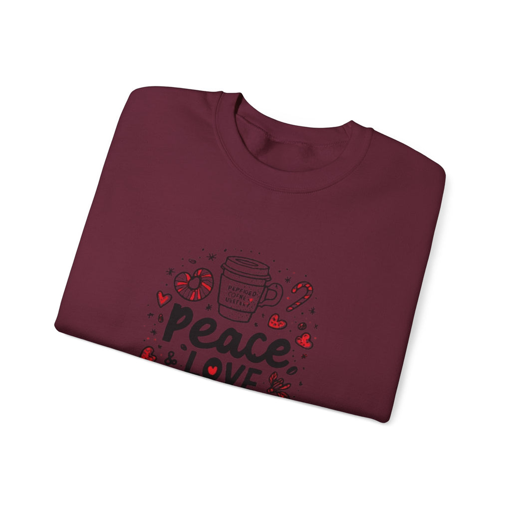 Peppermint Mocha Crewneck Sweatshirt — "Peace & Love Mocha" Holiday Coffee Sweater