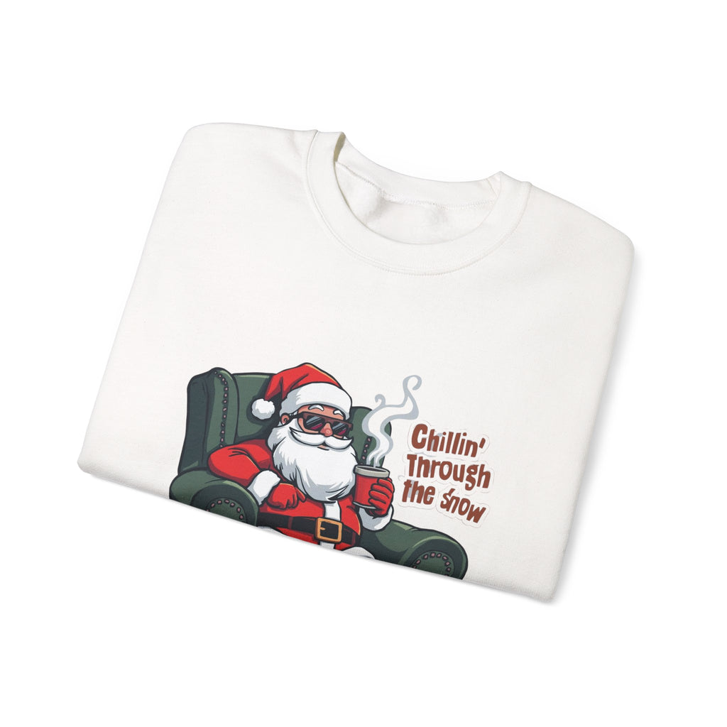 Chillin' Through the Snow Crewneck Sweatshirt — Relaxed Santa Christmas Pullover