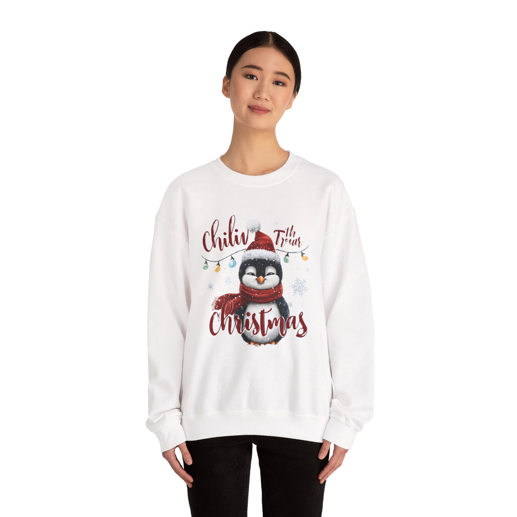 Christmas Penguin Crewneck Sweatshirt — "Chillin' With the Vibes" Holiday Pullover
