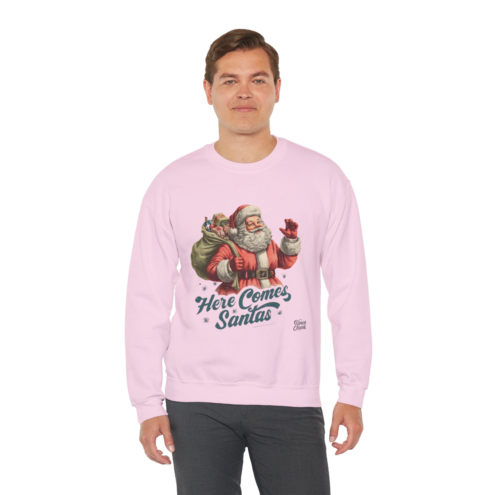Santa Crewneck Sweatshirt — 'Here Comes Santa' Vintage Christmas Sweater