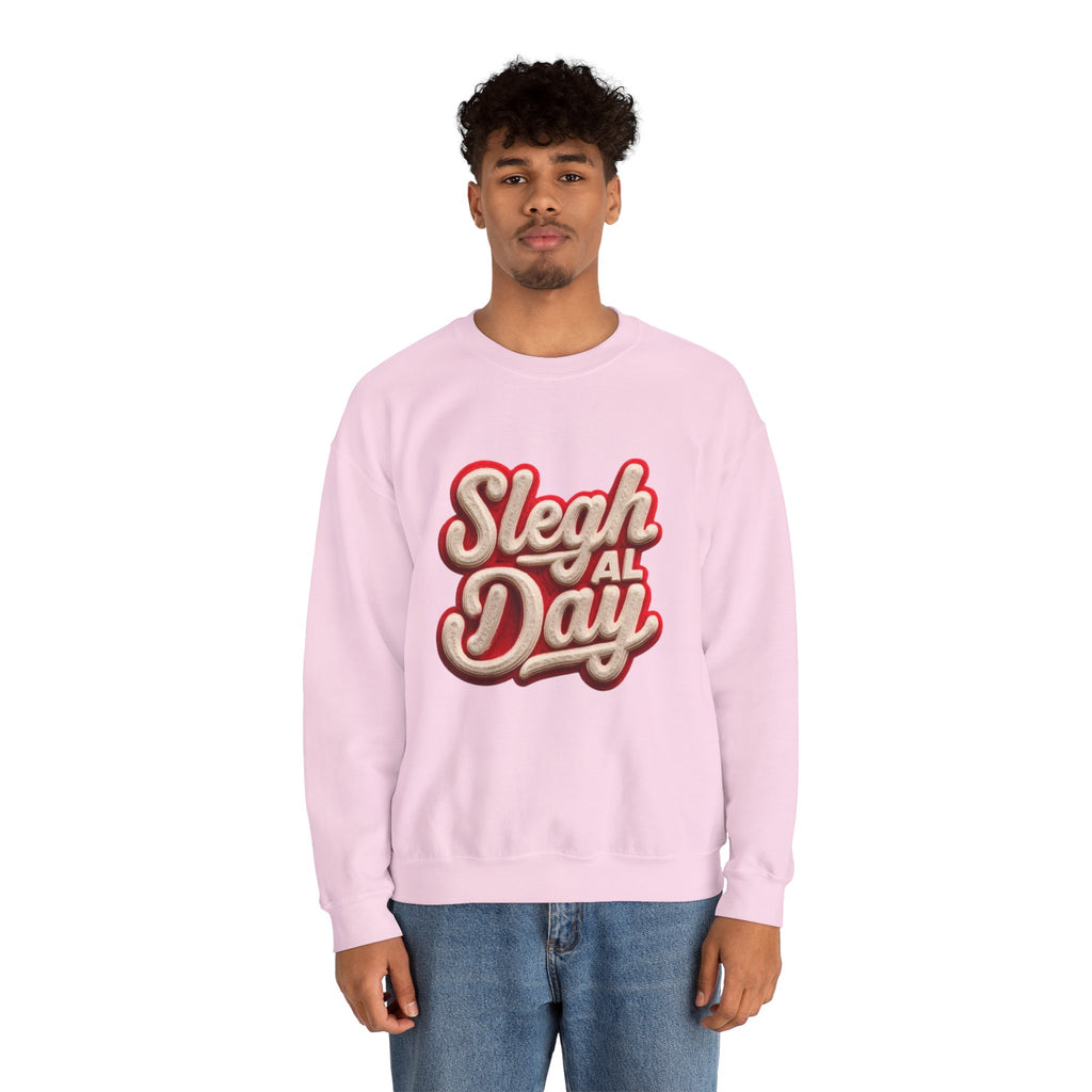 Crewneck Sweatshirt – "Sleigh All Day" Retro Christmas Holiday Pullover