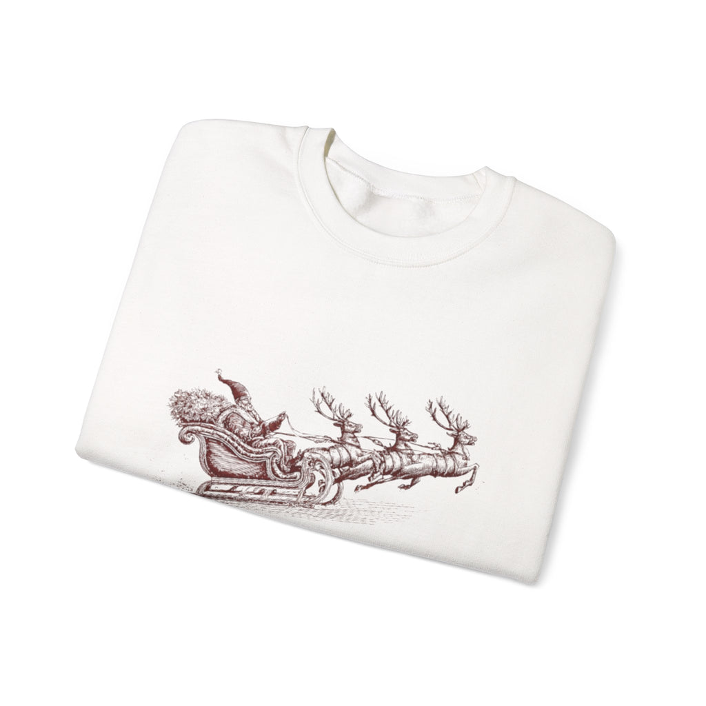 North Pole Crewneck Sweatshirt — Vintage Santa Sleigh Christmas Pullover