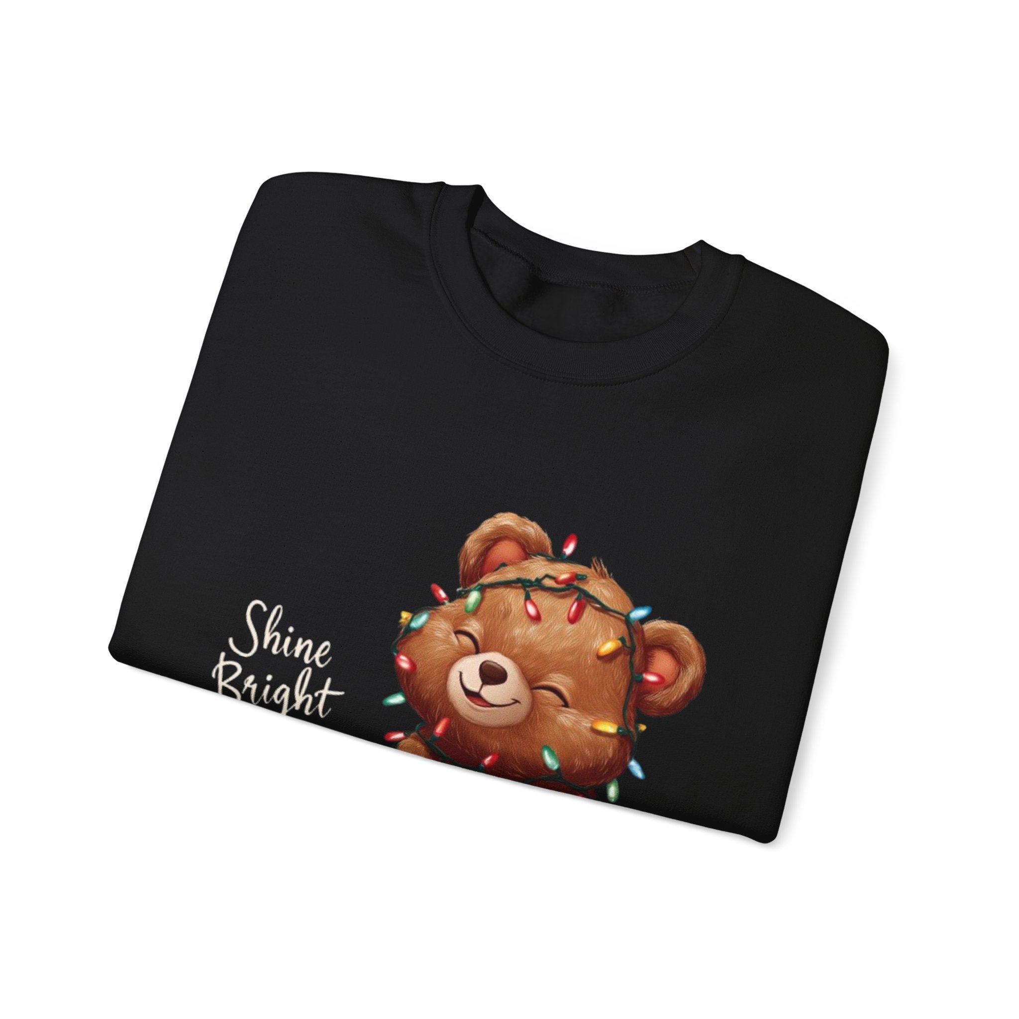 Crewneck Sweatshirt — Cute Teddy Wrapped in Christmas Lights Holiday Pullover